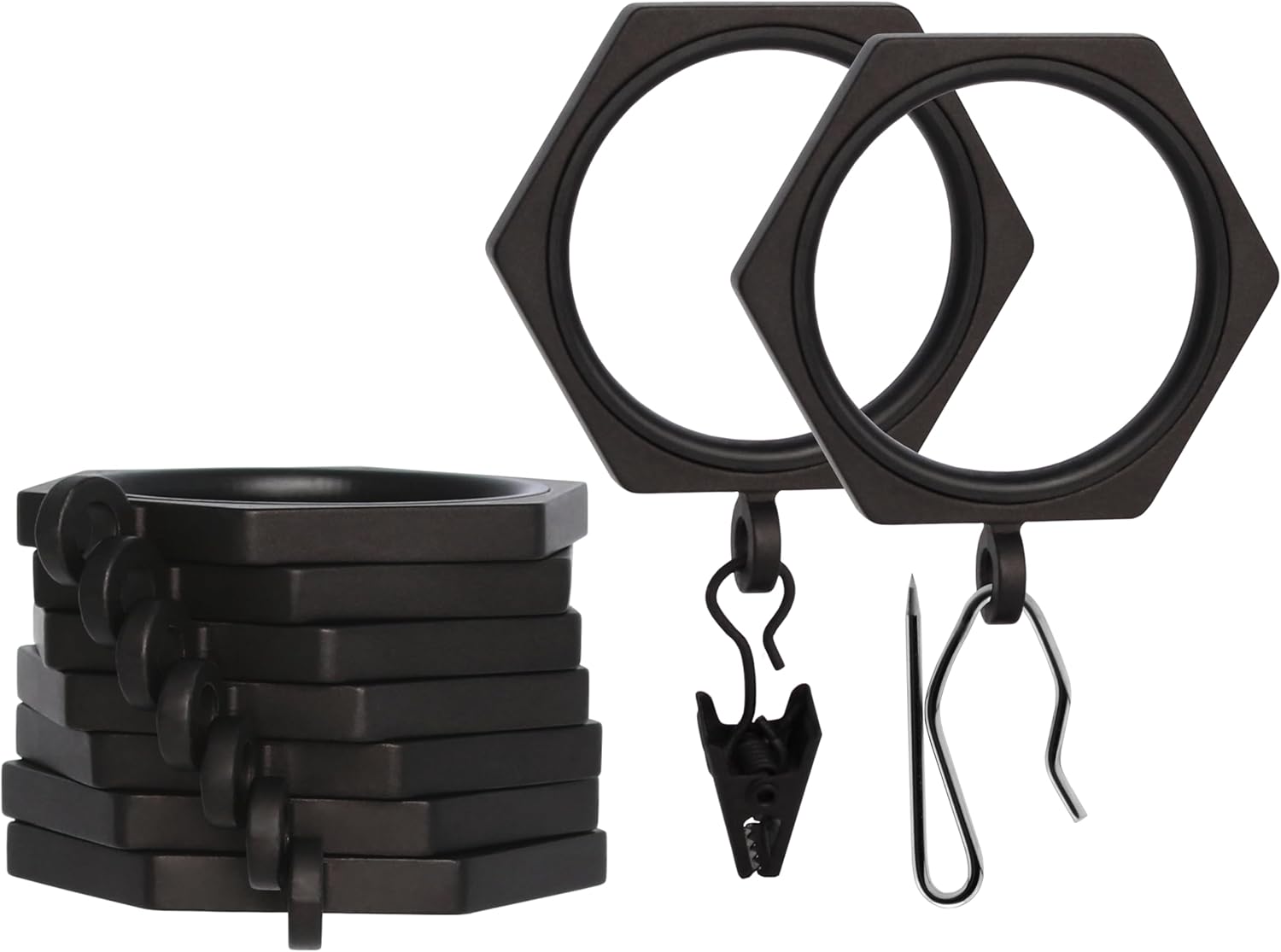 BlastHome® Luxury Curtain Rings - Premium Metal with Quiet, Smooth Nylon Inserts - Pinhooks and Clips Included - 1 1/2" Inside Diameter - 9 Rings for One Standard Curtain - Brushed Gold