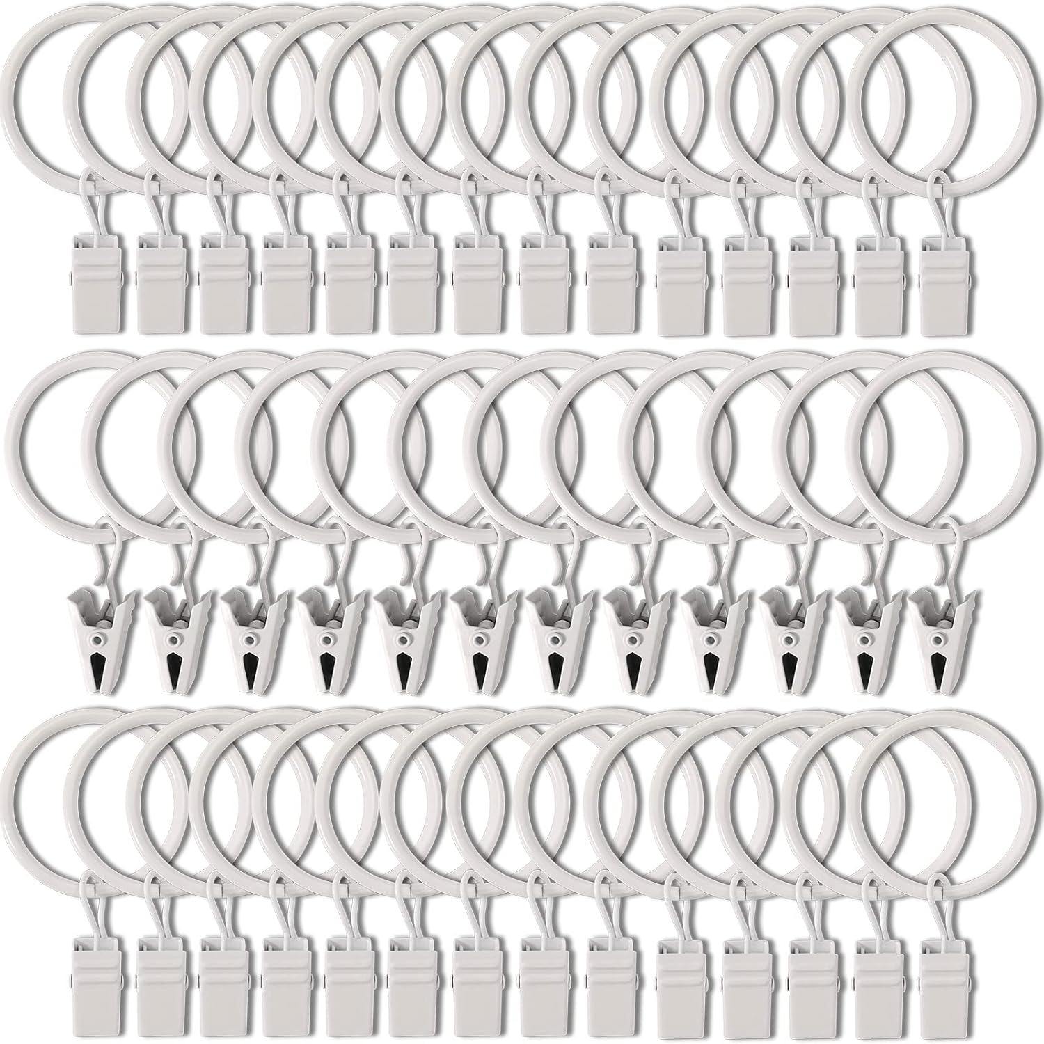 100 Pack Metal Curtain Rings with Clips, Drapery Clips Hooks, Decorative Curtain Rod Clips 1.5 in Interior Diameter, Matte Silver