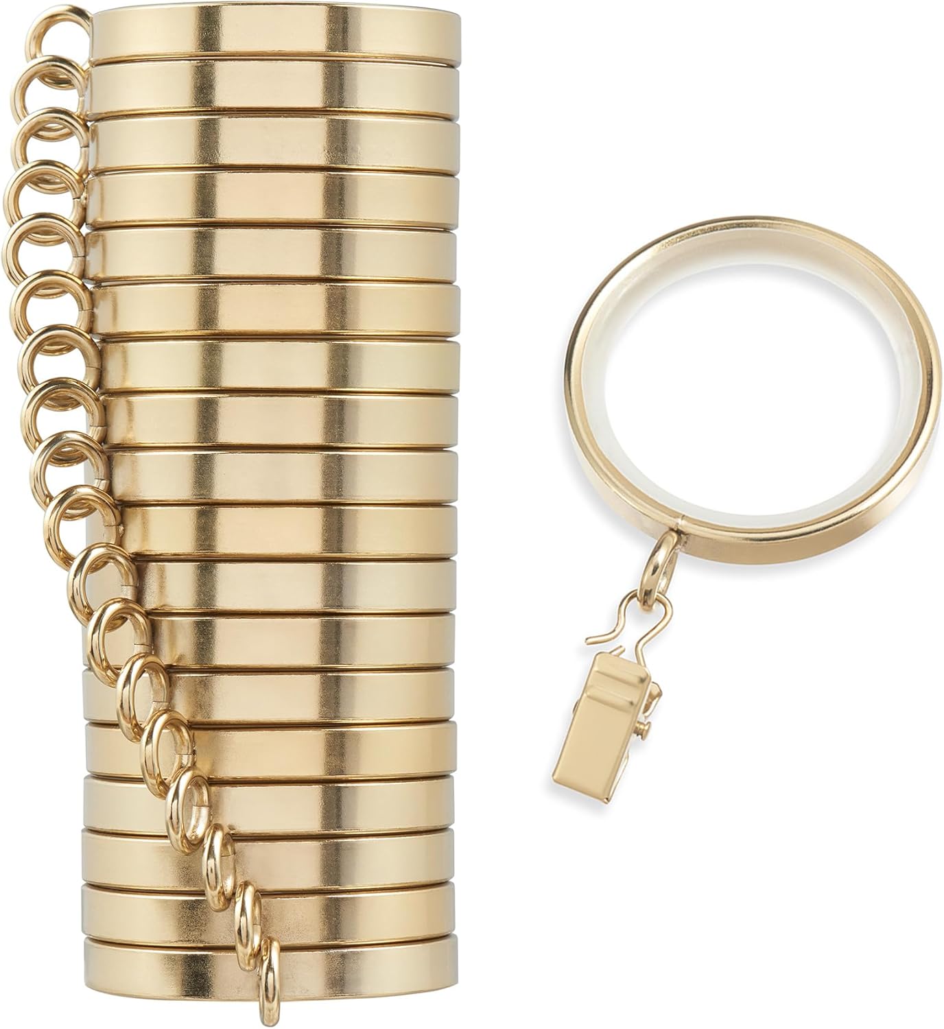 MODE Cambria Designer Series - Premium Easy Glide 18 Count Curtain Rings - Metal with Smooth, Quiet Nylon Inserts with Clips - 2 inch Diameter (1-5/8 inch Inside Diameter) - Brushed Gold