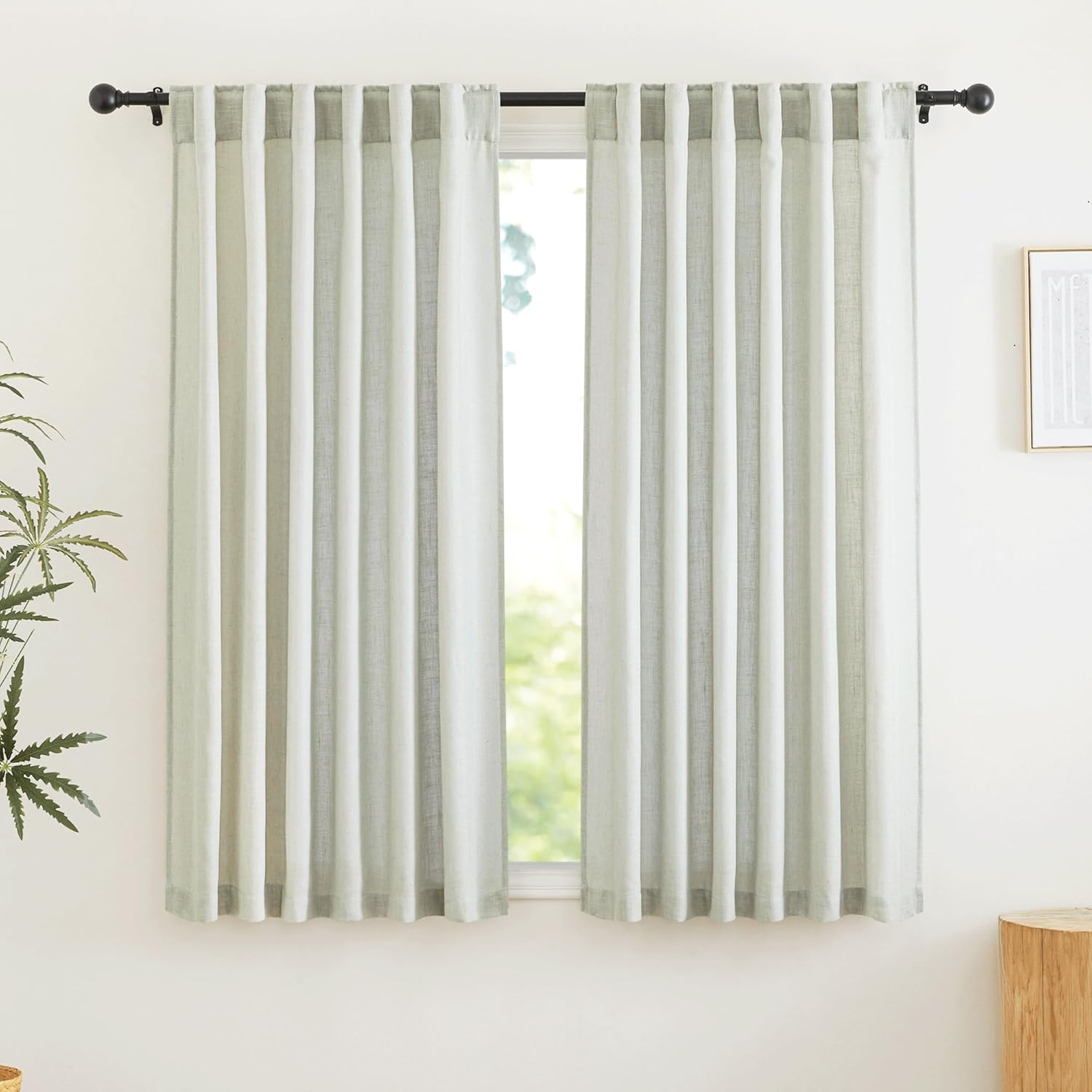 RYB HOME Linen Texture Sheer Curtains 84 inches, Rustic Style Solid Semi Sheer Half Privacy Drapes for Farmhouse Dorm Office Dining, Linen, W 70 x L 84 inches, Set of 2