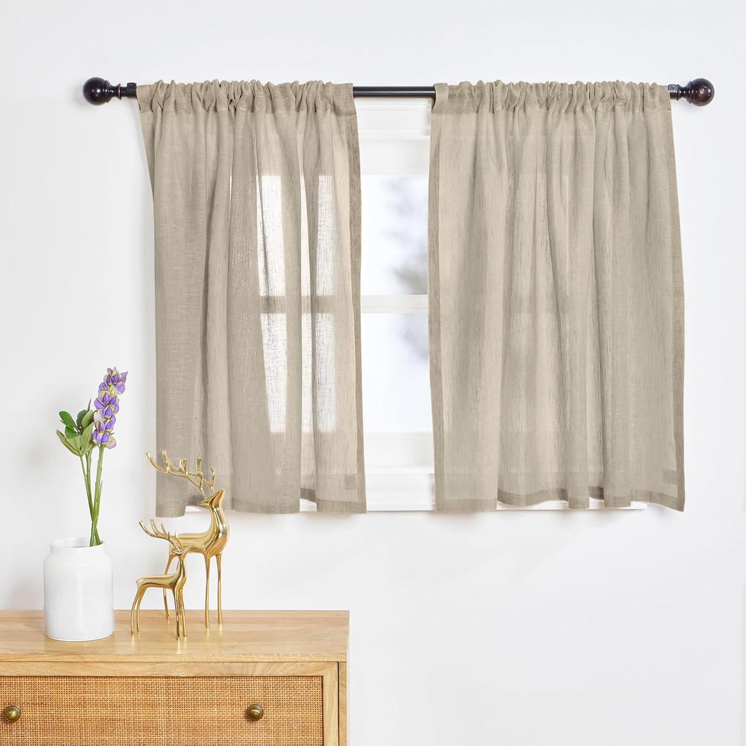 Solino Home Flax Linen Sheer Curtain 72 Inch - European 100% Pure Linen Sheer Natural Window Treatment Panel 52 x 72 Inch - Light Filtering Rod Pocket Curtain for Living Room, Bedroom
