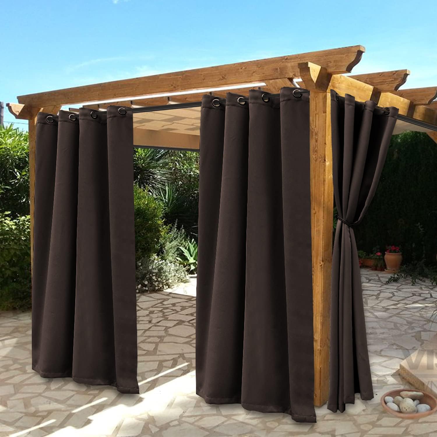 BONZER Waterproof Indoor/Outdoor Curtains for Patio - Thermal Insulated, Sun Blocking Grommet Blackout Curtains for Bedroom, Porch, Living Room, Pergola, Cabana, 2 Panels, 52 x 84 inch, Vintage Linen
