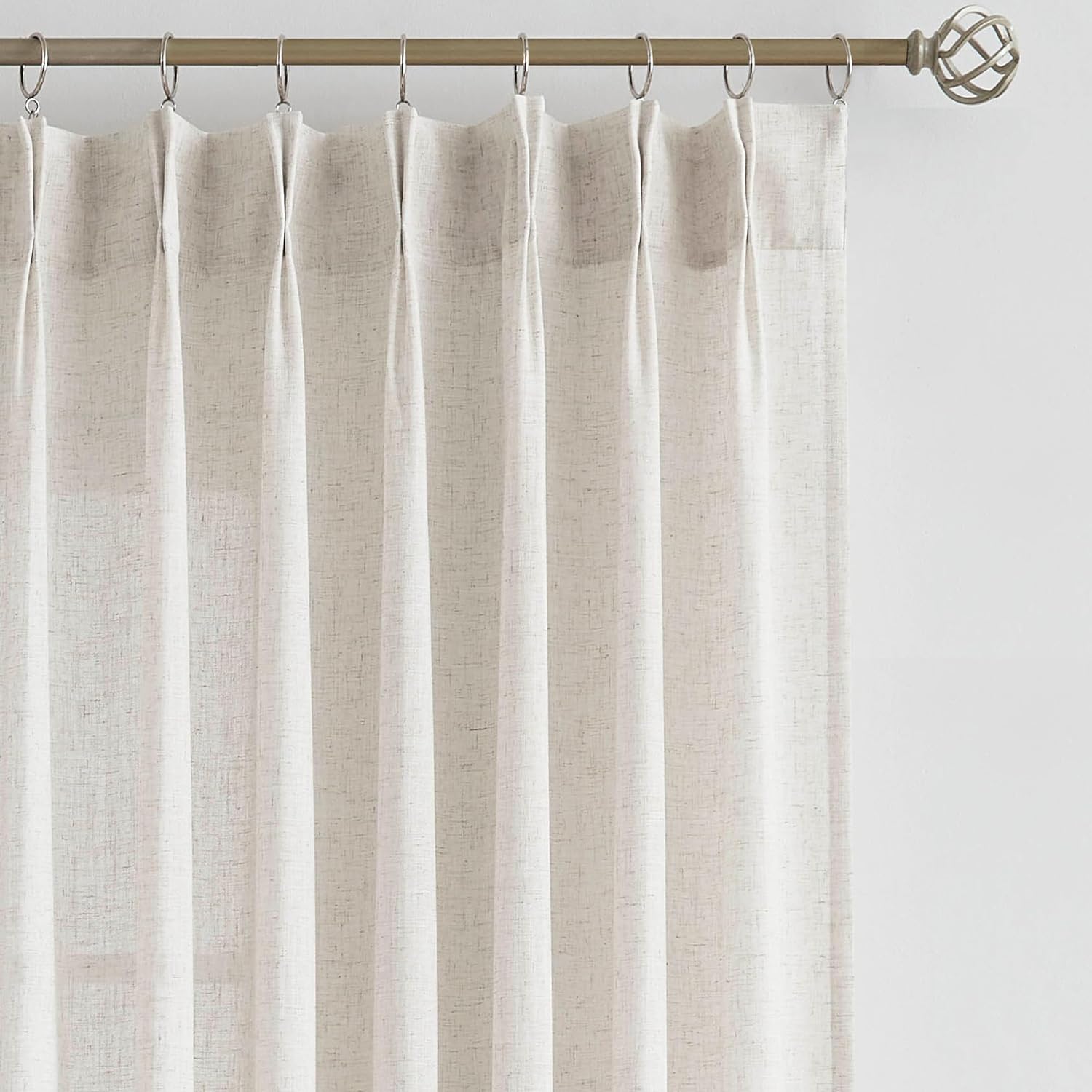 Vision Home Natural Pinch Pleated Semi Sheer Curtains Textured Linen Blended Light Filtering Window Curtains 84 inch for Living Room Bedroom Pinch Pleat Drapes with Hooks 2 Panels 42" Wx84 L