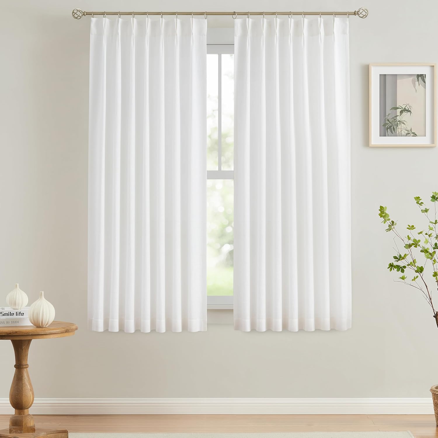 Vision Home Natural Pinch Pleated Semi Sheer Curtains Textured Linen Blended Light Filtering Window Curtains 84 inch for Living Room Bedroom Pinch Pleat Drapes with Hooks 2 Panels 42" Wx84 L