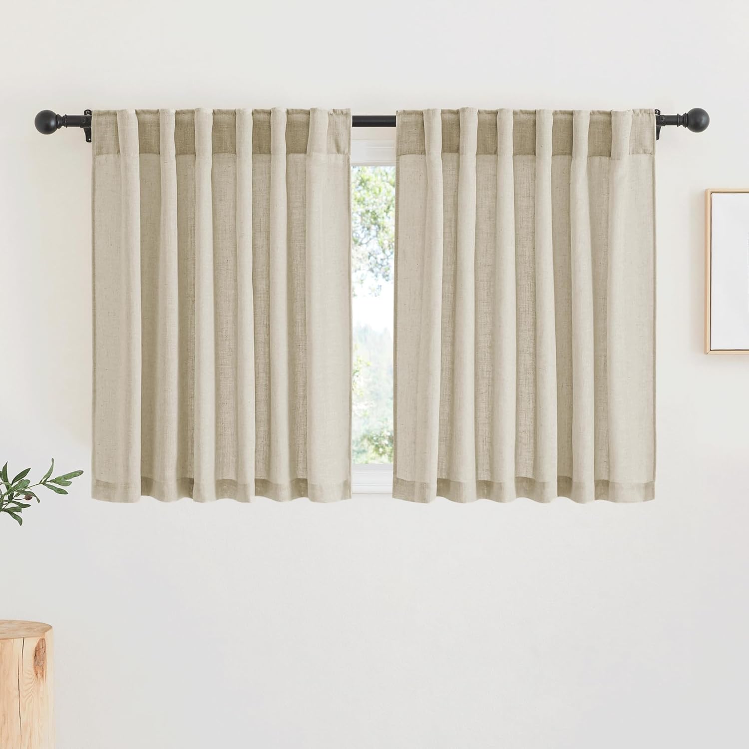 RYB HOME Linen Texture Sheer Curtains 84 inches, Rustic Style Solid Semi Sheer Half Privacy Drapes for Farmhouse Dorm Office Dining, Linen, W 70 x L 84 inches, Set of 2