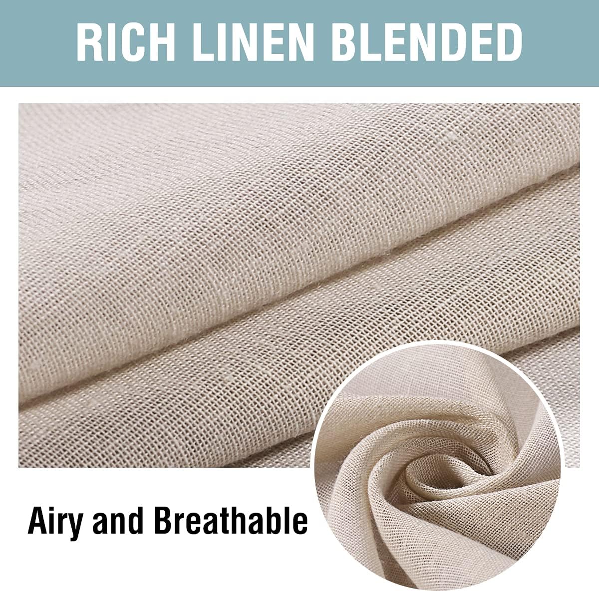 H.VERSAILTEX Outdoor Linen Sheer Curtains for Patio Waterproof - Outdoor Divider Privacy Added Light Filtering Porch Decor with Detachable Self-Stick Tab Top for Gazebo, Natural, 2 Pieces, W52 x L108