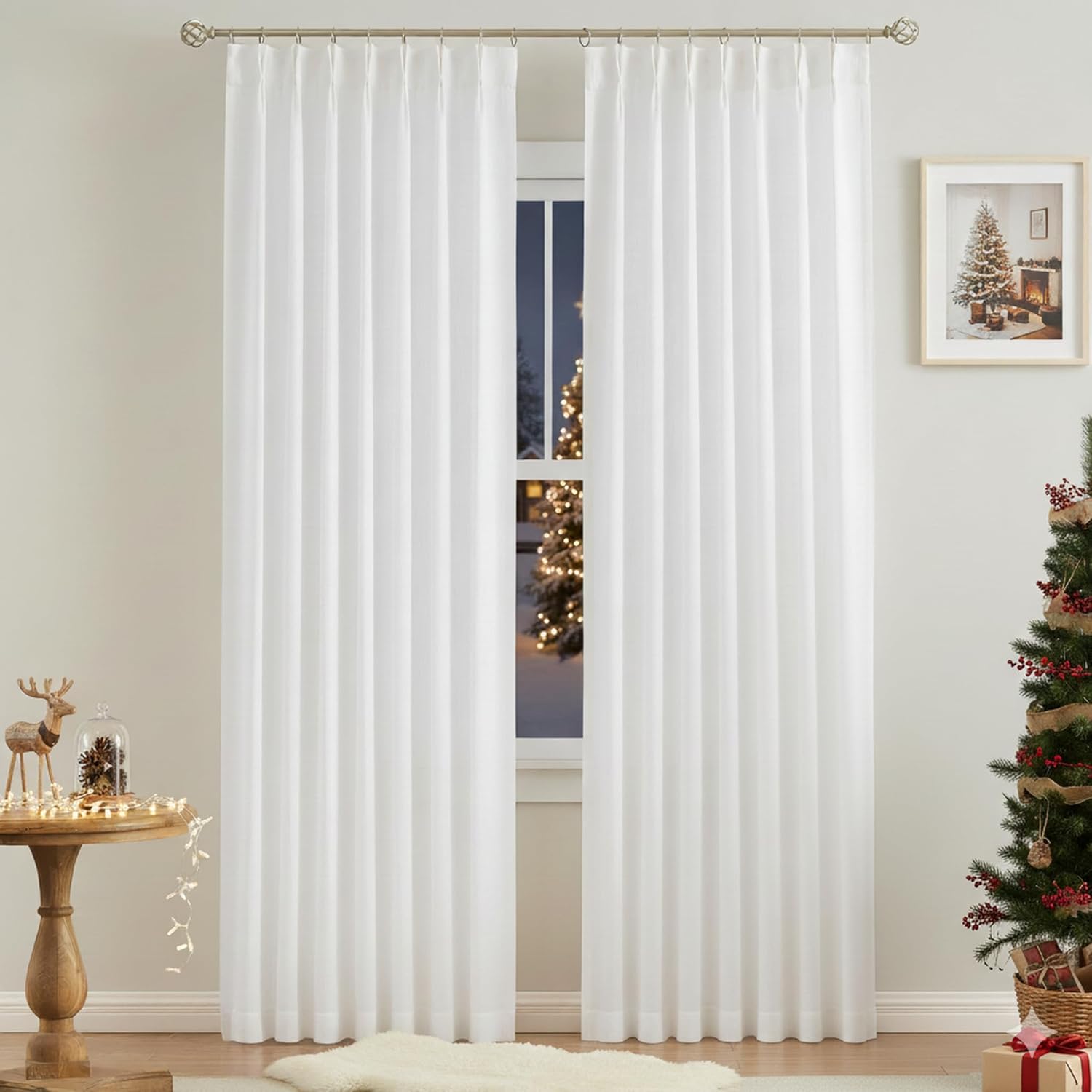 Vision Home Natural Pinch Pleated Semi Sheer Curtains Textured Linen Blended Light Filtering Window Curtains 84 inch for Living Room Bedroom Pinch Pleat Drapes with Hooks 2 Panels 42" Wx84 L