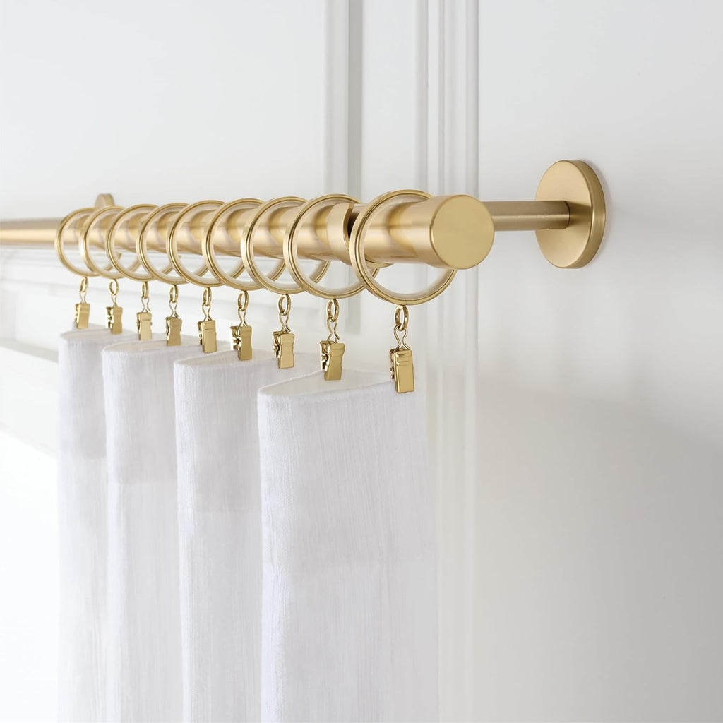 MODE Cambria Designer Series - Premium Easy Glide 18 Count Curtain Rings - Metal with Smooth, Quiet Nylon Inserts with Clips - 2 inch Diameter (1-5/8 inch Inside Diameter) - Brushed Gold