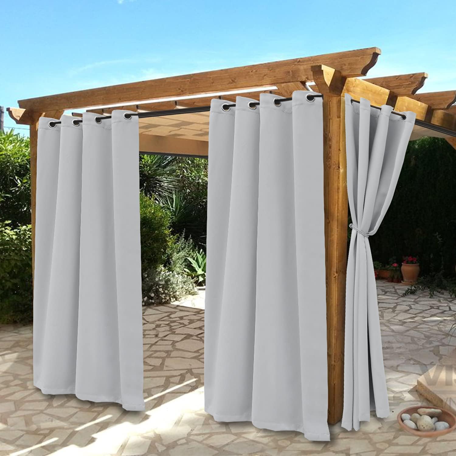 BONZER Waterproof Indoor/Outdoor Curtains for Patio - Thermal Insulated, Sun Blocking Grommet Blackout Curtains for Bedroom, Porch, Living Room, Pergola, Cabana, 2 Panels, 52 x 84 inch, Vintage Linen