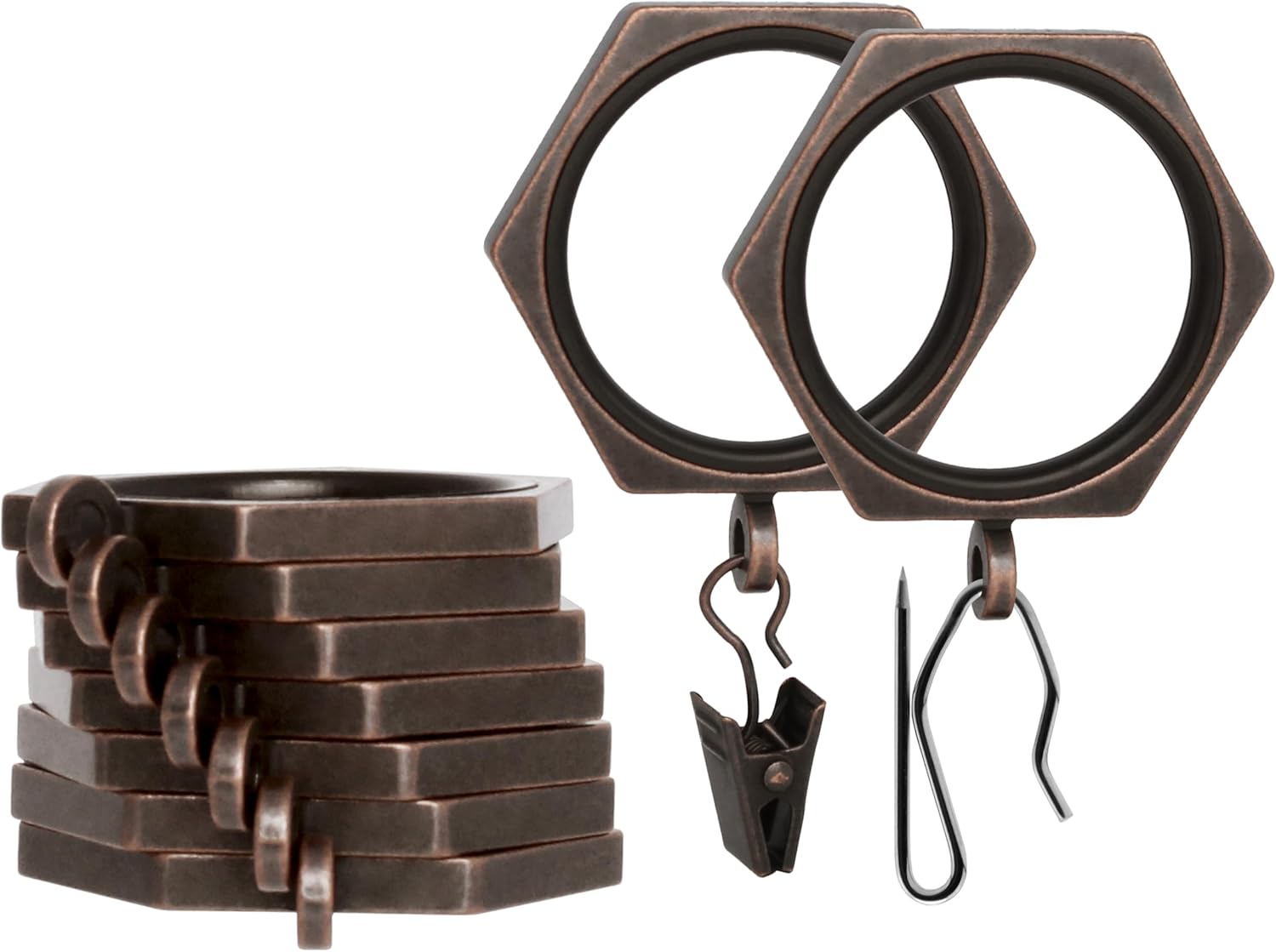 BlastHome® Luxury Curtain Rings - Premium Metal with Quiet, Smooth Nylon Inserts - Pinhooks and Clips Included - 1 1/2" Inside Diameter - 9 Rings for One Standard Curtain - Brushed Gold