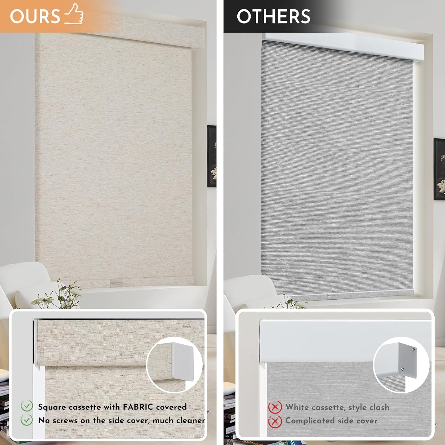 Persilux Blackout Roller Shades for Window Blinds,Cordless,Linen Fabric,Thermal Insulated Fabric UV Protection Shades for Home,Office,Bedroom,Door,Blackout-Cream,35" W X 72" H