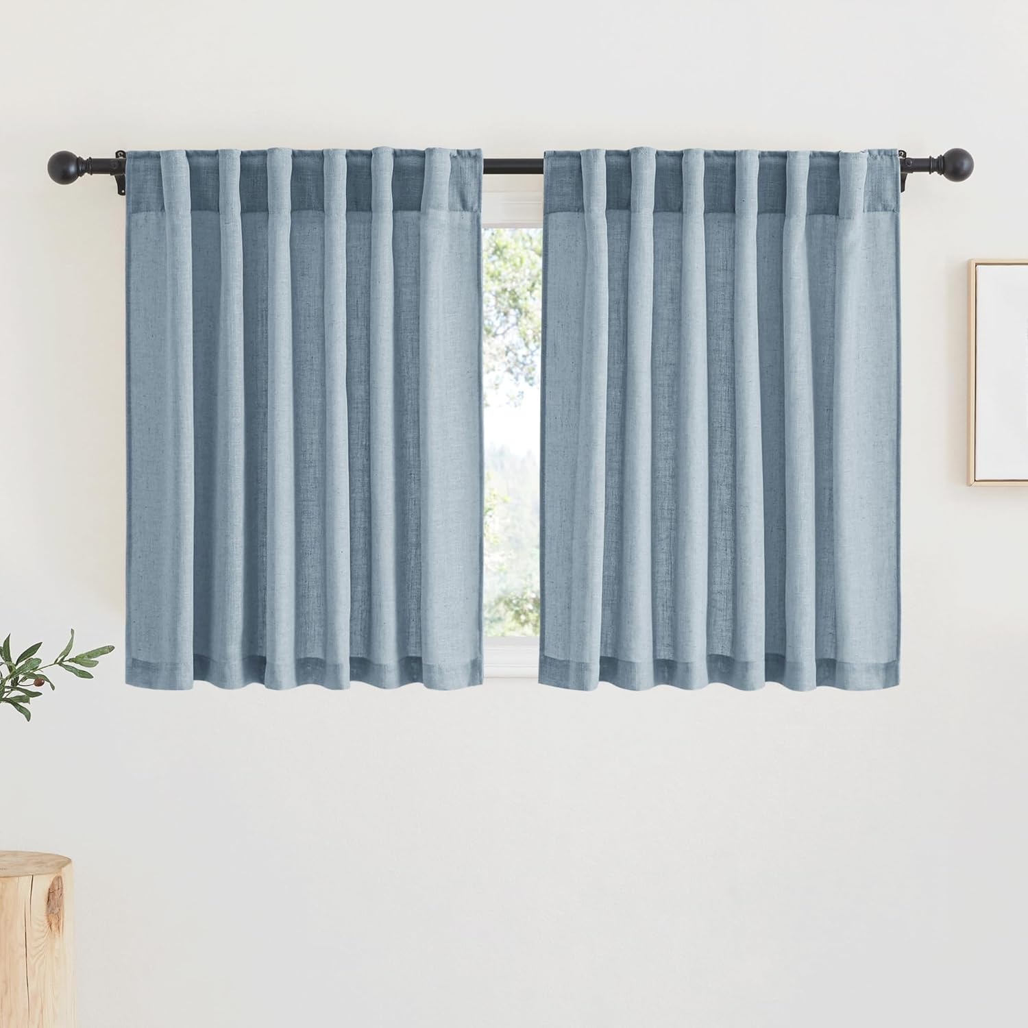 RYB HOME Linen Texture Sheer Curtains 84 inches, Rustic Style Solid Semi Sheer Half Privacy Drapes for Farmhouse Dorm Office Dining, Linen, W 70 x L 84 inches, Set of 2