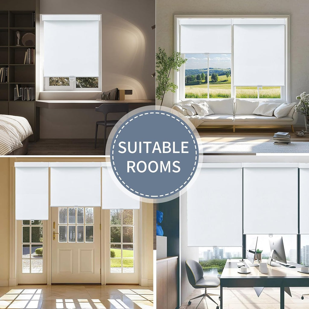 SHADEMOON Blackout Cordless Roller Shades for Windows,Free-Stop System Blind with Valance,Pull Down Room Darkening Indoor Shades,Thermal Insulated UV Blocking Fabric,Home Office(White,12" W x 72" H)