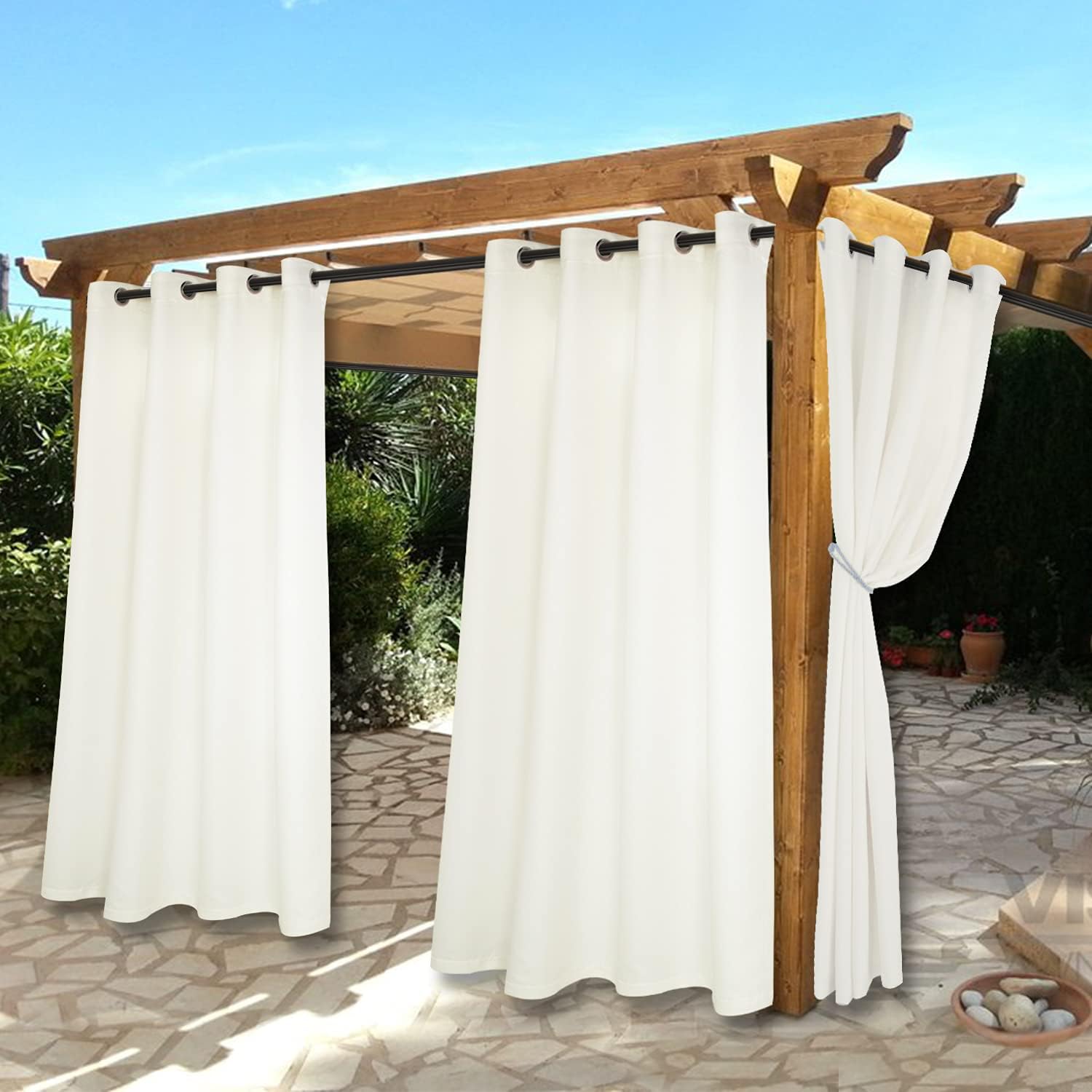 BONZER Waterproof Indoor/Outdoor Curtains for Patio - Thermal Insulated, Sun Blocking Grommet Blackout Curtains for Bedroom, Porch, Living Room, Pergola, Cabana, 2 Panels, 52 x 84 inch, Vintage Linen