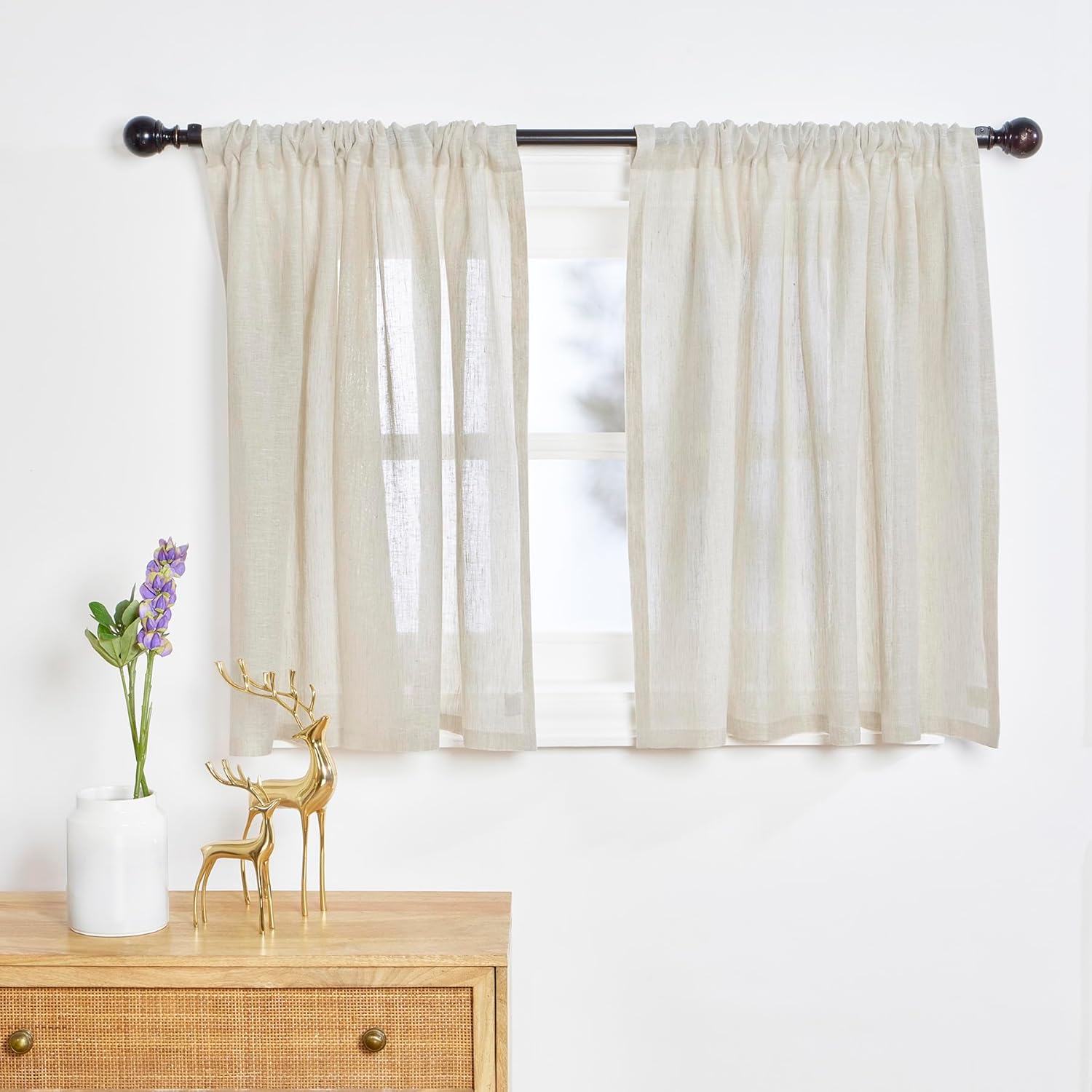 Solino Home Flax Linen Sheer Curtain 72 Inch - European 100% Pure Linen Sheer Natural Window Treatment Panel 52 x 72 Inch - Light Filtering Rod Pocket Curtain for Living Room, Bedroom