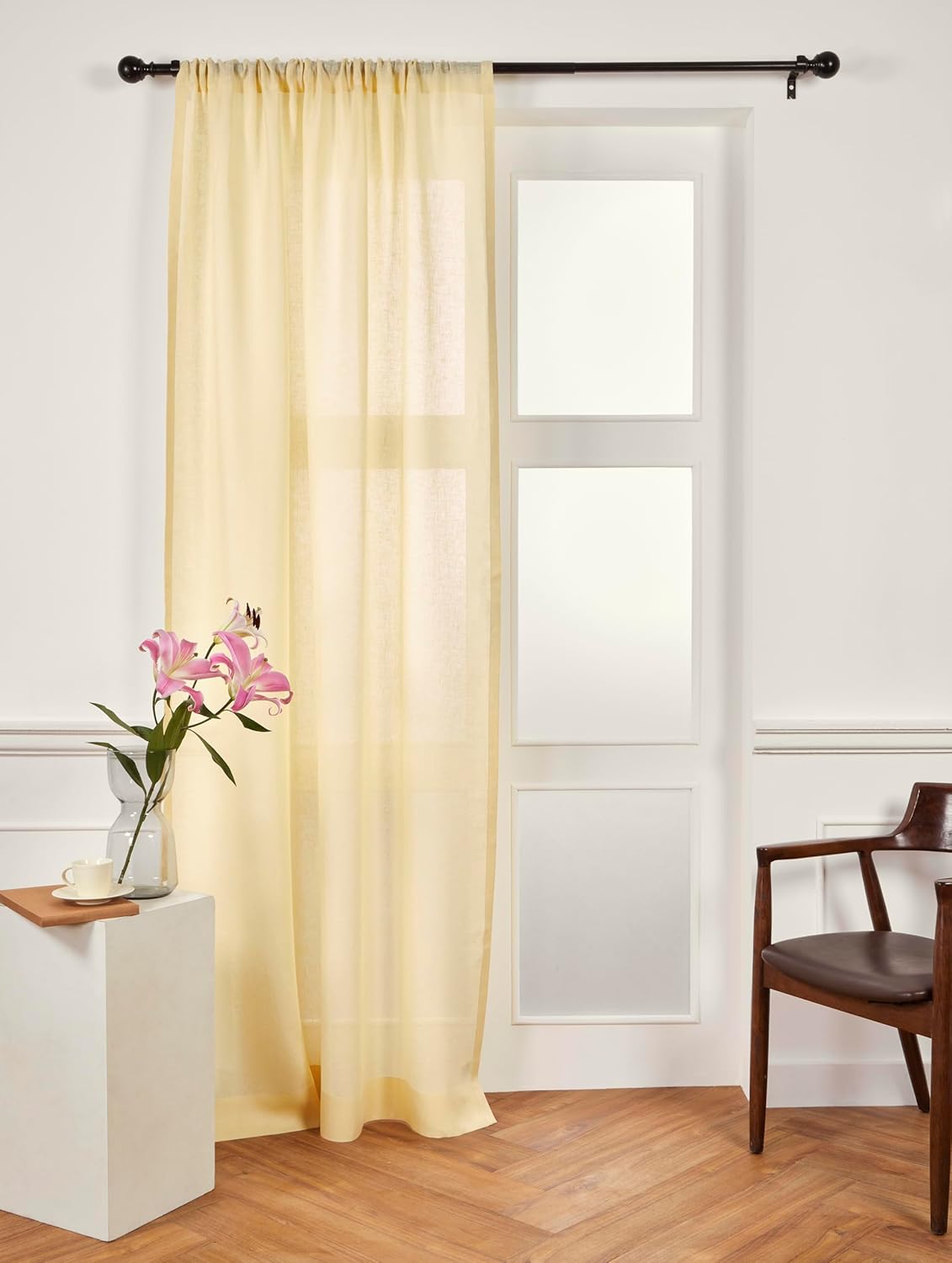 Solino Home Flax Linen Sheer Curtain 72 Inch - European 100% Pure Linen Sheer Natural Window Treatment Panel 52 x 72 Inch - Light Filtering Rod Pocket Curtain for Living Room, Bedroom