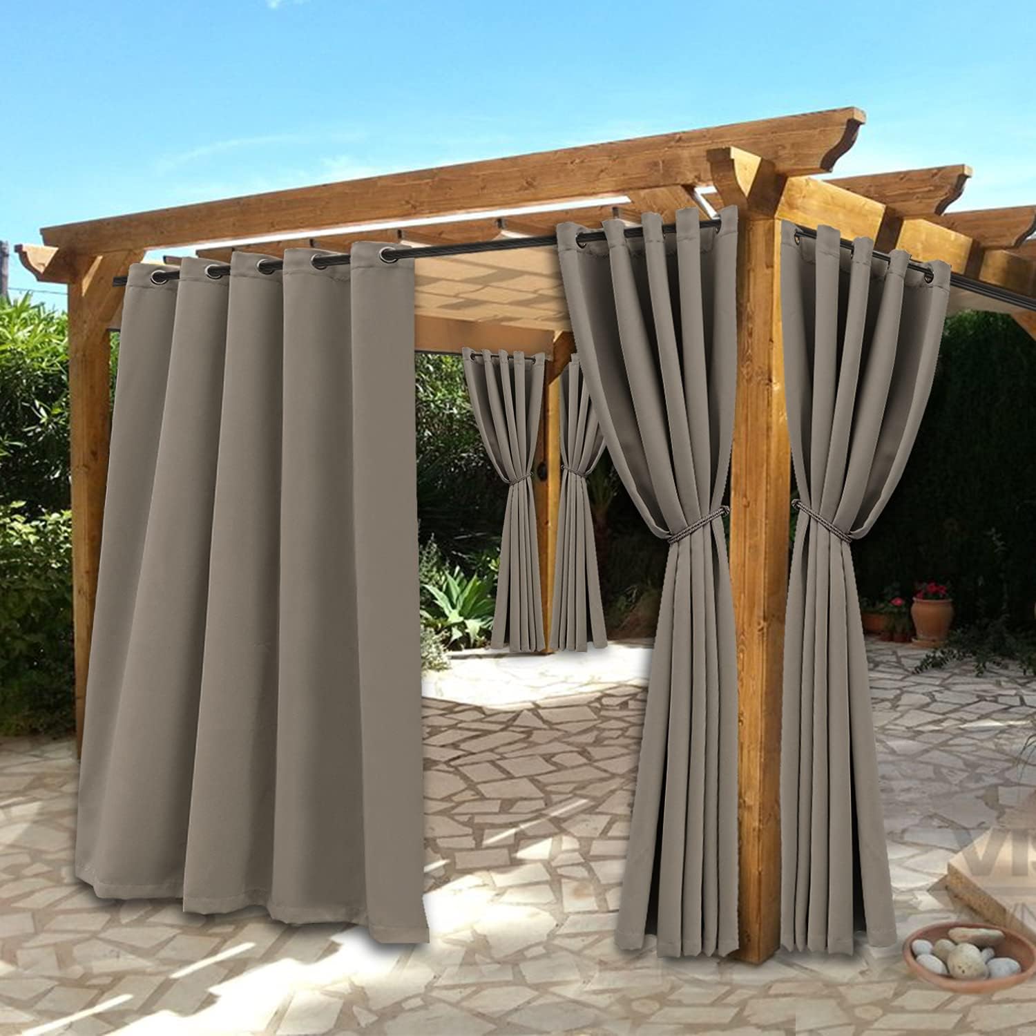 BONZER Waterproof Indoor/Outdoor Curtains for Patio - Thermal Insulated, Sun Blocking Grommet Blackout Curtains for Bedroom, Porch, Living Room, Pergola, Cabana, 2 Panels, 52 x 84 inch, Vintage Linen