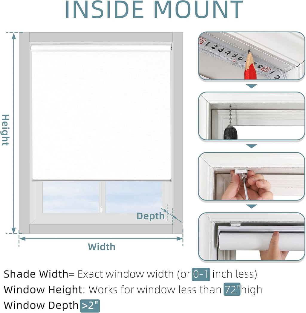 ChrisDowa Cordless 100% Blackout Roller Shade Thermal Insulated UV Protection with Striped Jacquard Fabric White Blackout Blinds for Indoor Window Shades Pull Down for Home and Office, 22" W x 72" H