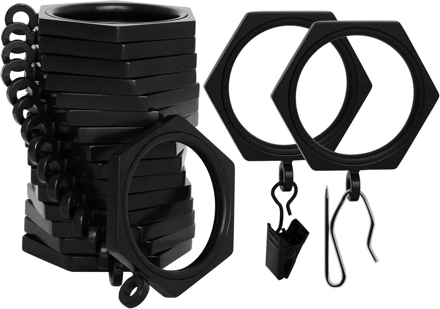 BlastHome® Luxury Curtain Rings - Premium Metal with Quiet, Smooth Nylon Inserts - Pinhooks and Clips Included - 1 1/2" Inside Diameter - 9 Rings for One Standard Curtain - Brushed Gold