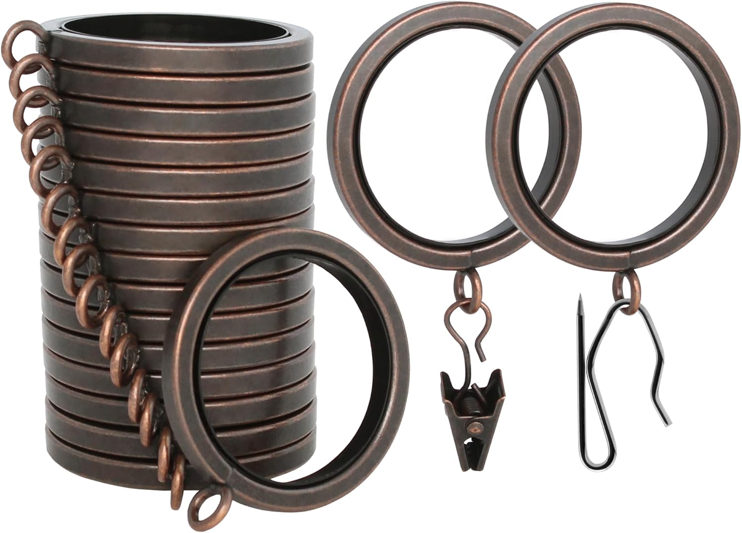 BlastHome® Luxury Curtain Rings - Premium Metal with Quiet, Smooth Nylon Inserts - Pinhooks and Clips Included - 1 1/2" Inside Diameter - 9 Rings for One Standard Curtain - Brushed Gold