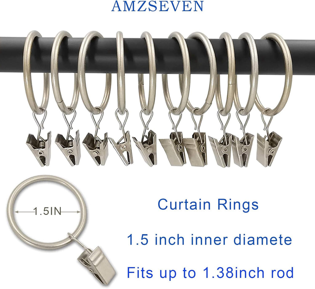 100 Pack Metal Curtain Rings with Clips, Drapery Clips Hooks, Decorative Curtain Rod Clips 1.5 in Interior Diameter, Matte Silver