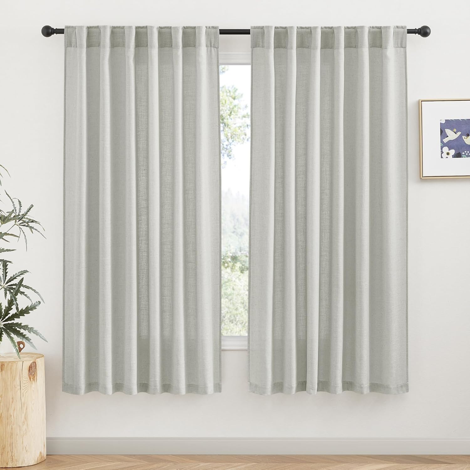 RYB HOME Linen Texture Sheer Curtains 84 inches, Rustic Style Solid Semi Sheer Half Privacy Drapes for Farmhouse Dorm Office Dining, Linen, W 70 x L 84 inches, Set of 2