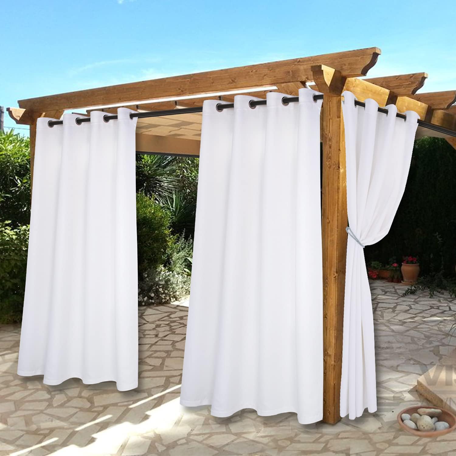 BONZER Waterproof Indoor/Outdoor Curtains for Patio - Thermal Insulated, Sun Blocking Grommet Blackout Curtains for Bedroom, Porch, Living Room, Pergola, Cabana, 2 Panels, 52 x 84 inch, Vintage Linen