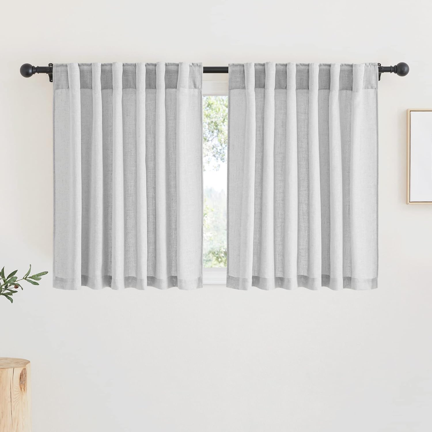 RYB HOME Linen Texture Sheer Curtains 84 inches, Rustic Style Solid Semi Sheer Half Privacy Drapes for Farmhouse Dorm Office Dining, Linen, W 70 x L 84 inches, Set of 2