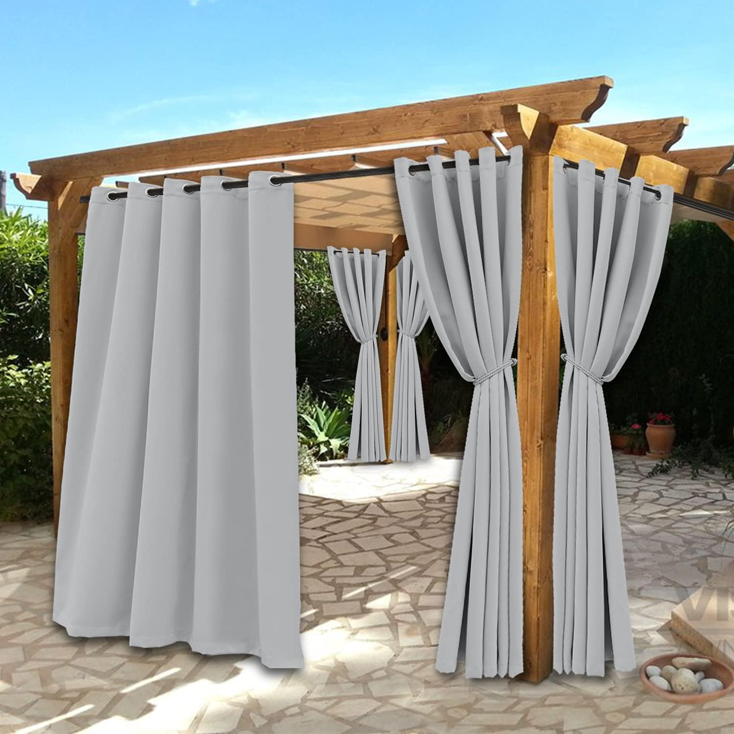 BONZER Waterproof Indoor/Outdoor Curtains for Patio - Thermal Insulated, Sun Blocking Grommet Blackout Curtains for Bedroom, Porch, Living Room, Pergola, Cabana, 2 Panels, 52 x 84 inch, Vintage Linen