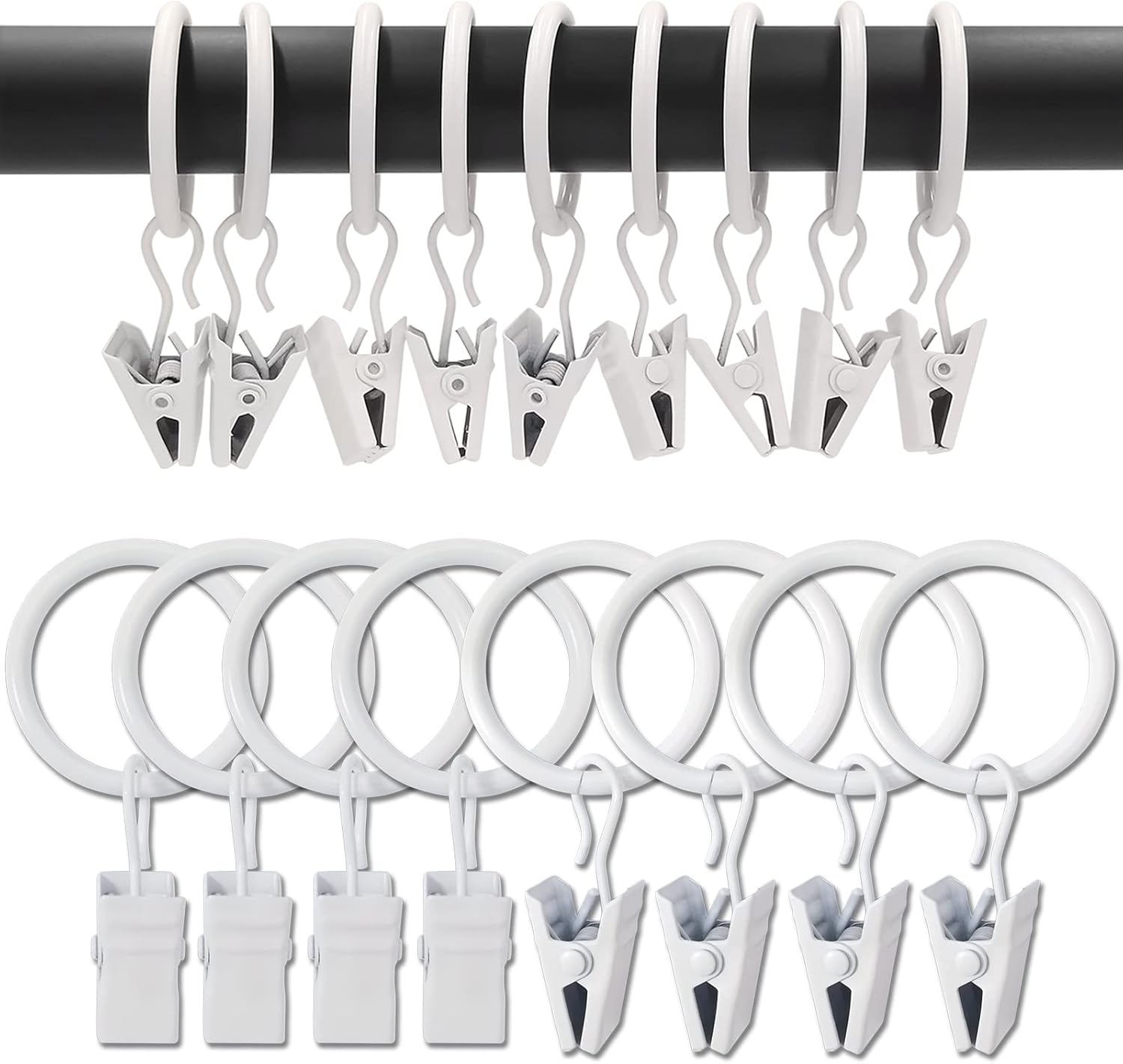 100 Pack Metal Curtain Rings with Clips, Drapery Clips Hooks, Decorative Curtain Rod Clips 1.5 in Interior Diameter, Matte Silver