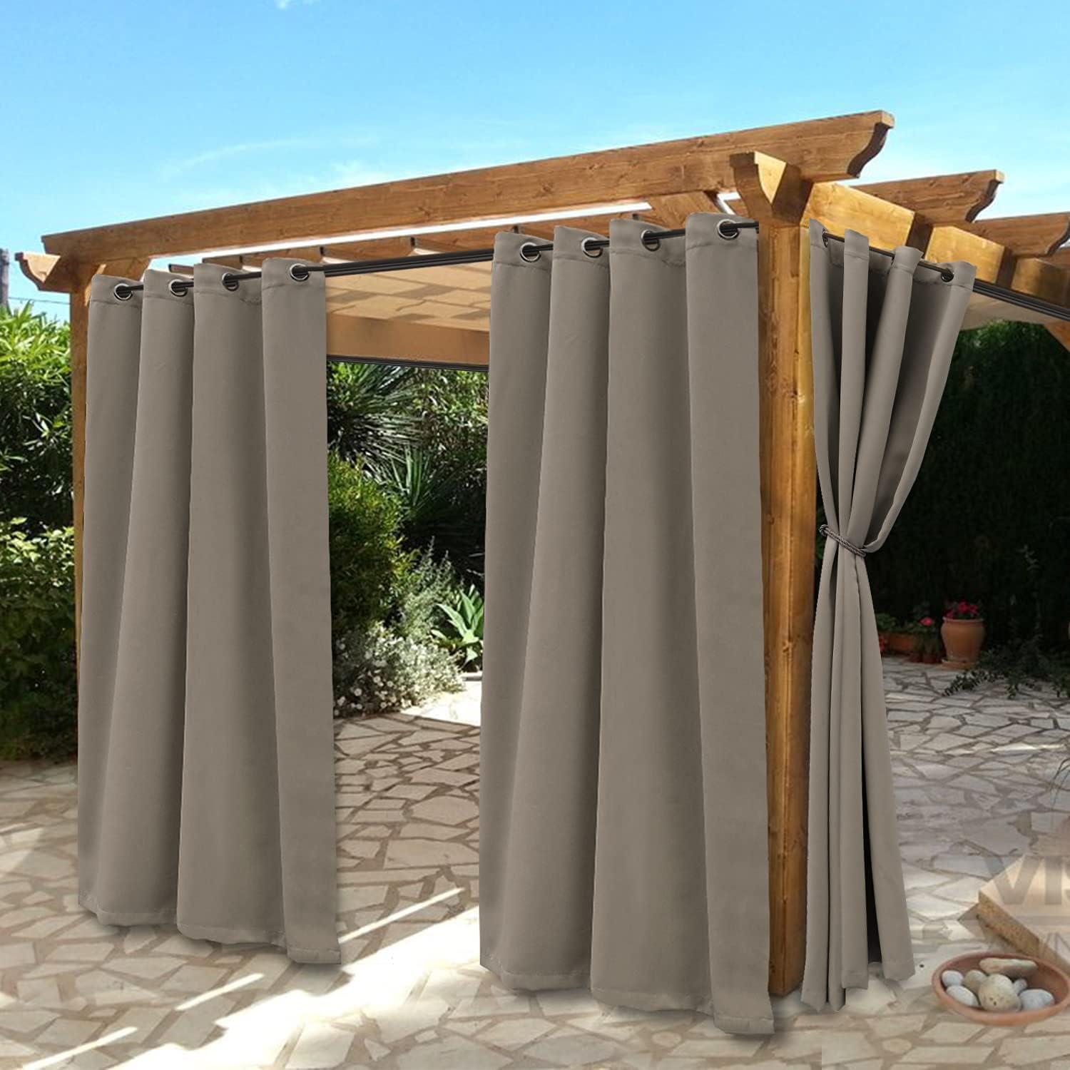 BONZER Waterproof Indoor/Outdoor Curtains for Patio - Thermal Insulated, Sun Blocking Grommet Blackout Curtains for Bedroom, Porch, Living Room, Pergola, Cabana, 2 Panels, 52 x 84 inch, Vintage Linen
