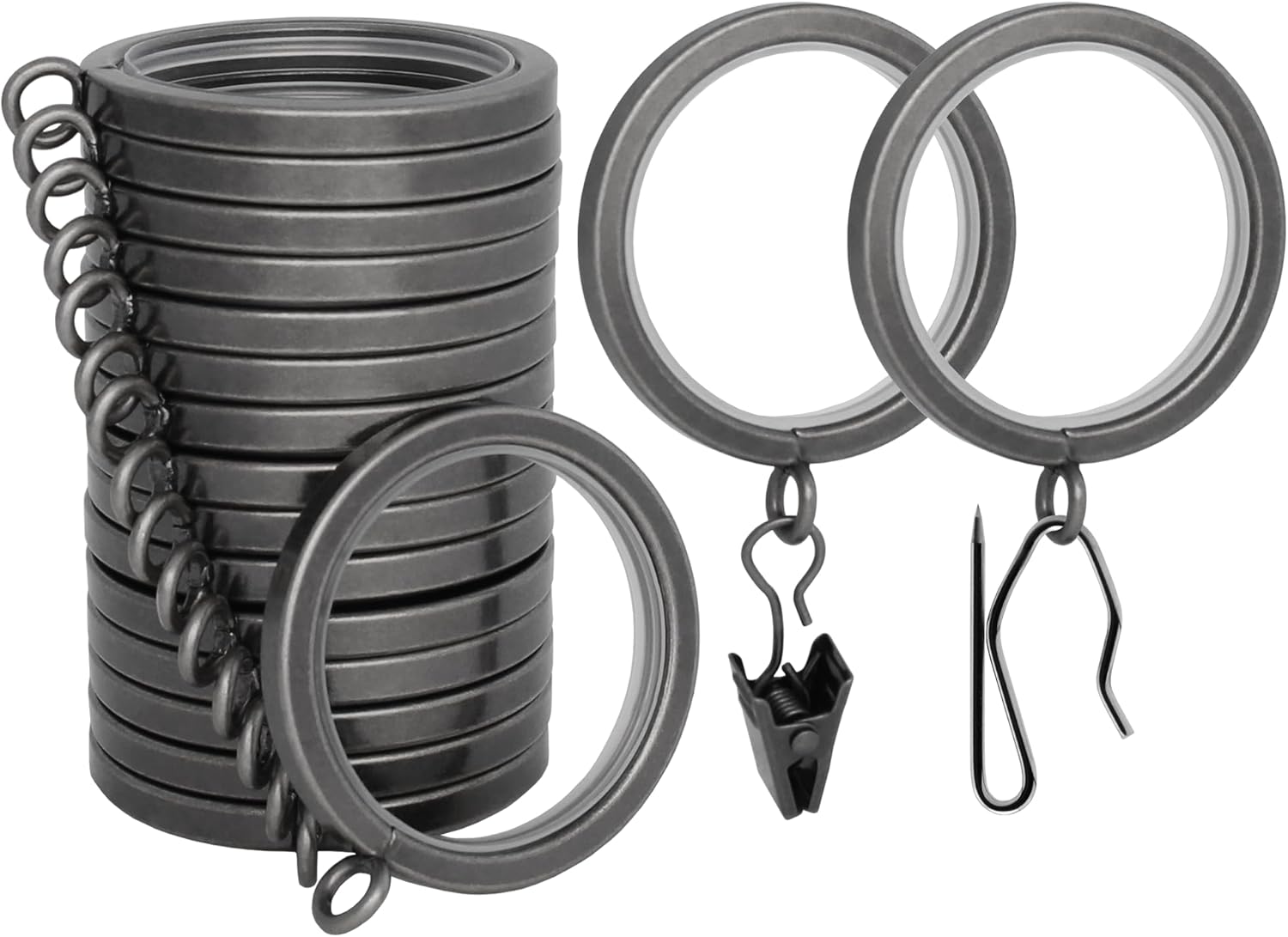 BlastHome® Luxury Curtain Rings – Premium Metal with Quiet, Smooth Nylon Inserts – Pinhooks and Clips Included – 1 1/2" Inside Diameter – 18 Rings for Two Standard Curtains– Brushed Nickel