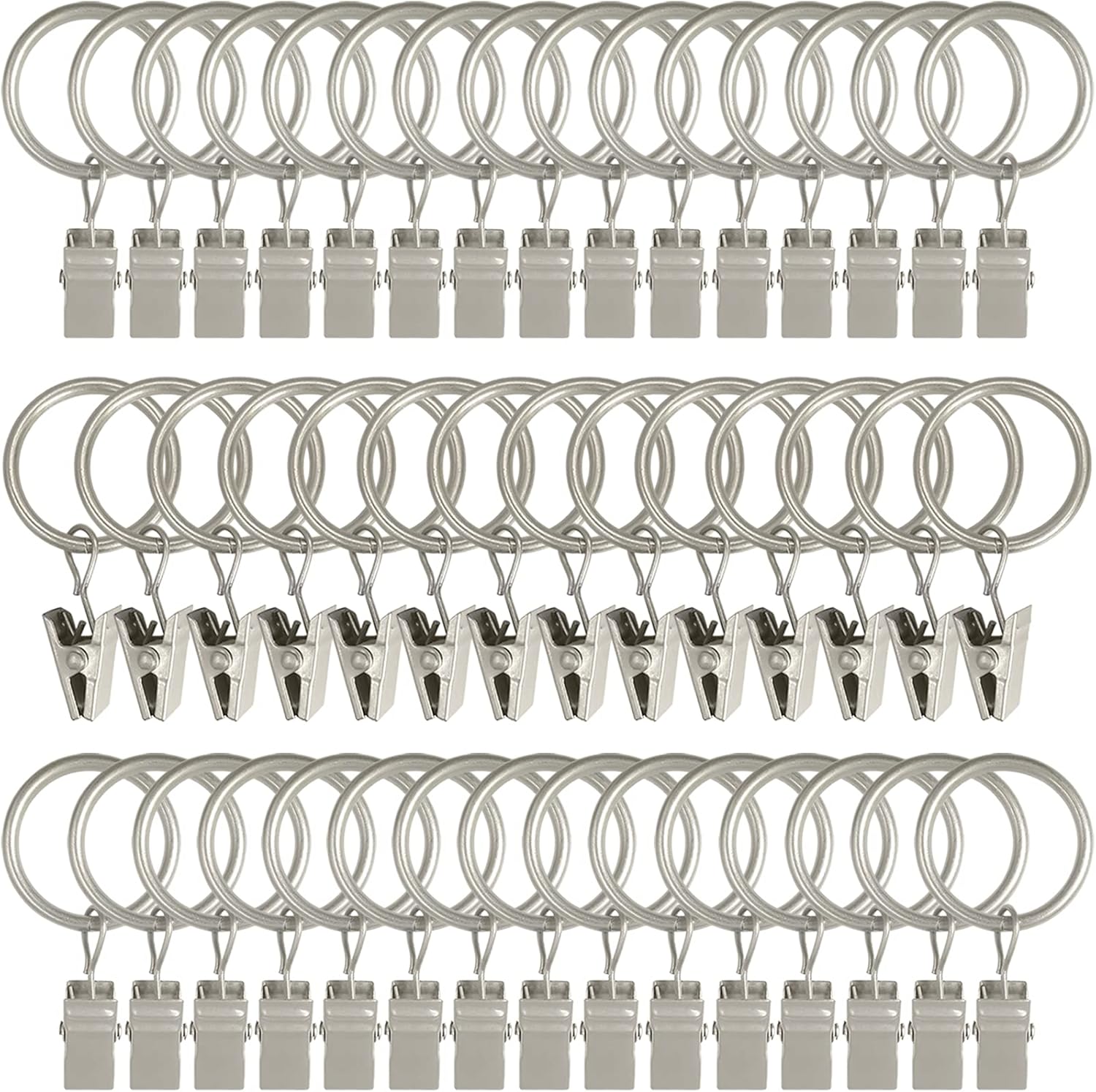 100 Pack Metal Curtain Rings with Clips, Drapery Clips Hooks, Decorative Curtain Rod Clips 1.5 in Interior Diameter, Matte Silver