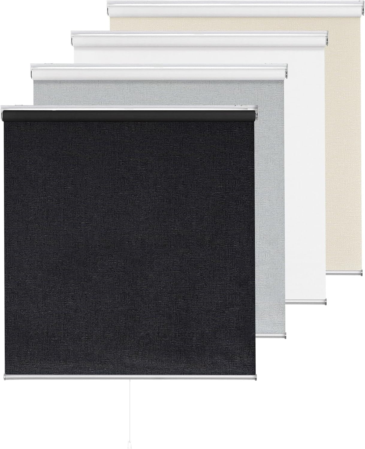 ChrisDowa Cordless 100% Blackout Roller Shade Thermal Insulated UV Protection with Striped Jacquard Fabric White Blackout Blinds for Indoor Window Shades Pull Down for Home and Office, 22" W x 72" H