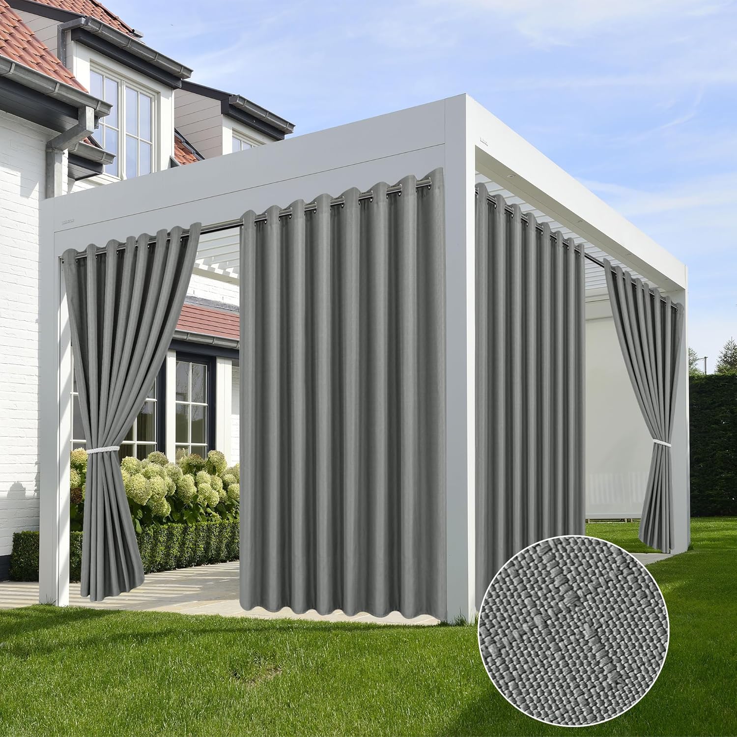 HolidayIdeas 4 Panels Linen Outdoor Curtains for Patio Waterproof Taupe Outside Curtains 108 inch Long-Gazebo Curtains Weighted Weatherproof, Privacy for Pergola, Porch, Living Room, Bedroom 54"x108"