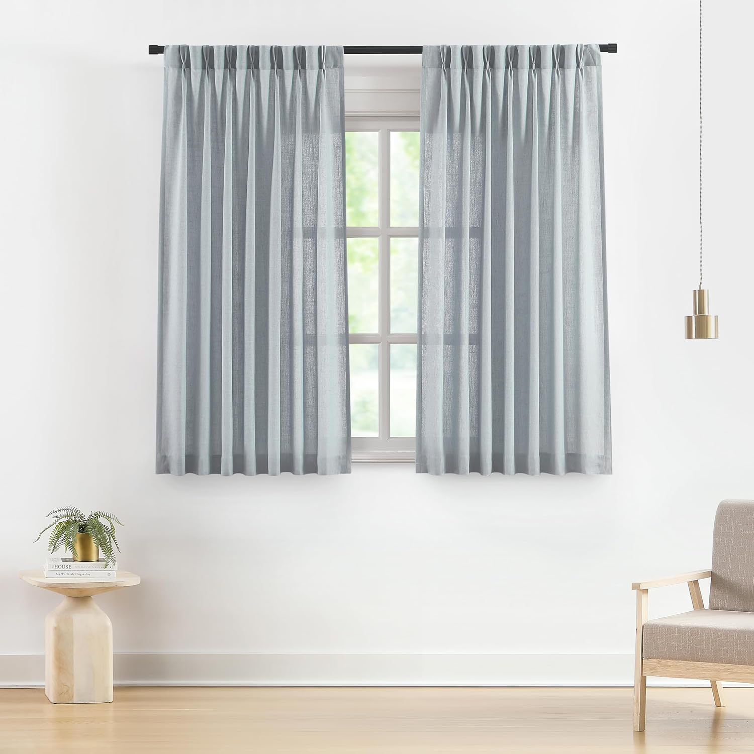 Vision Home Natural Pinch Pleated Semi Sheer Curtains Textured Linen Blended Light Filtering Window Curtains 84 inch for Living Room Bedroom Pinch Pleat Drapes with Hooks 2 Panels 42" Wx84 L