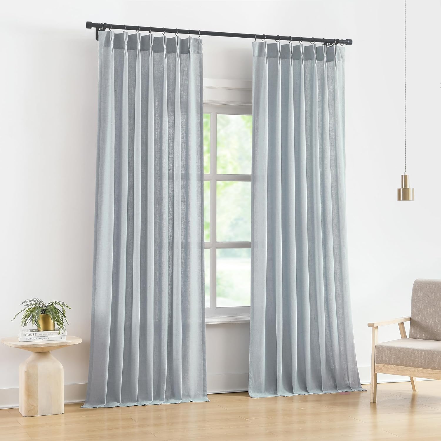 Vision Home Natural Pinch Pleated Semi Sheer Curtains Textured Linen Blended Light Filtering Window Curtains 84 inch for Living Room Bedroom Pinch Pleat Drapes with Hooks 2 Panels 42" Wx84 L