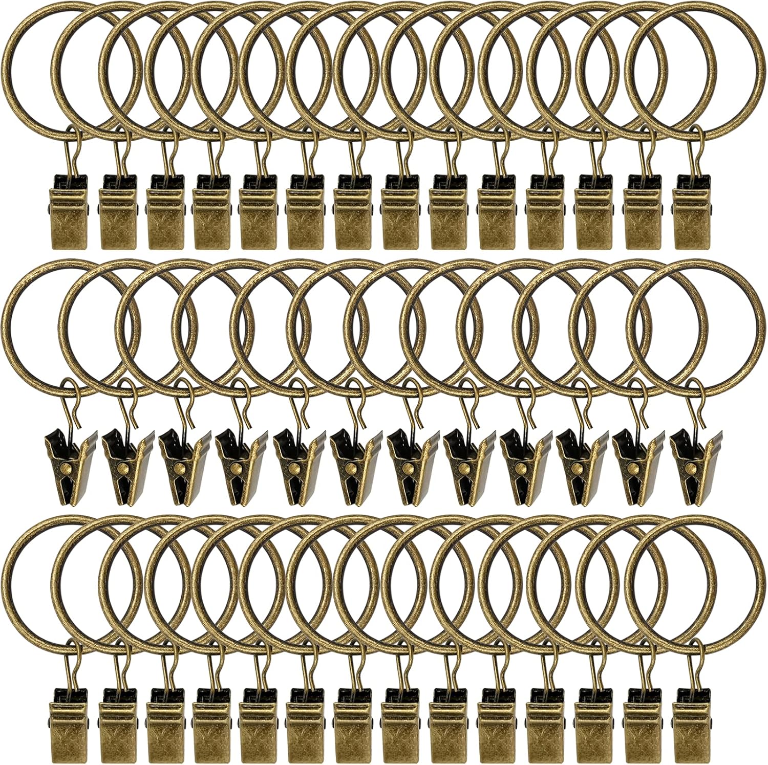 100 Pack Metal Curtain Rings with Clips, Drapery Clips Hooks, Decorative Curtain Rod Clips 1.5 in Interior Diameter, Matte Silver