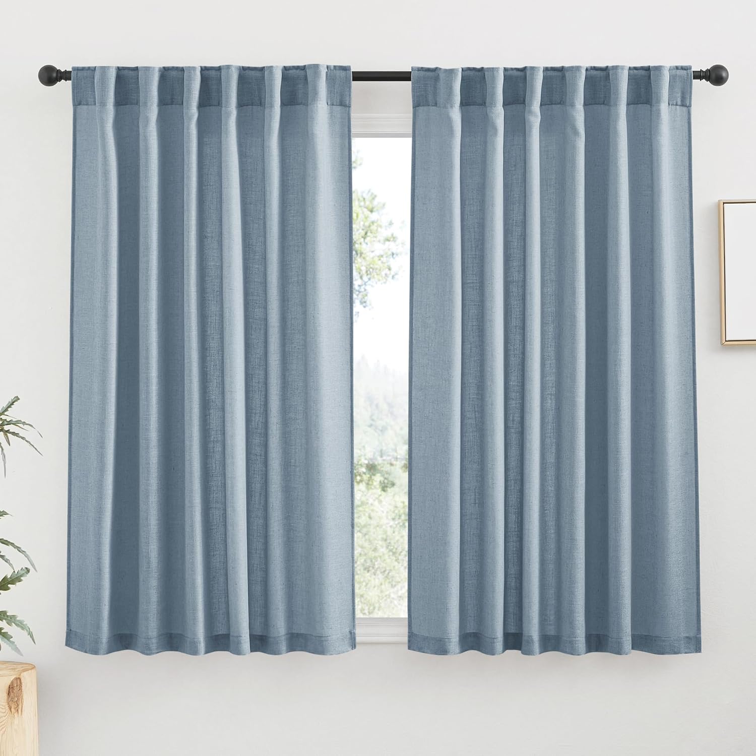 RYB HOME Linen Texture Sheer Curtains 84 inches, Rustic Style Solid Semi Sheer Half Privacy Drapes for Farmhouse Dorm Office Dining, Linen, W 70 x L 84 inches, Set of 2