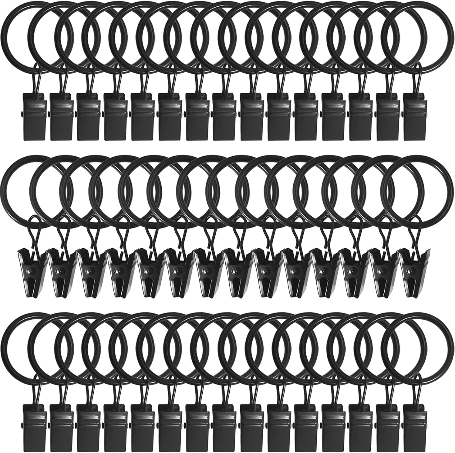 100 Pack Metal Curtain Rings with Clips, Drapery Clips Hooks, Decorative Curtain Rod Clips 1.5 in Interior Diameter, Matte Silver