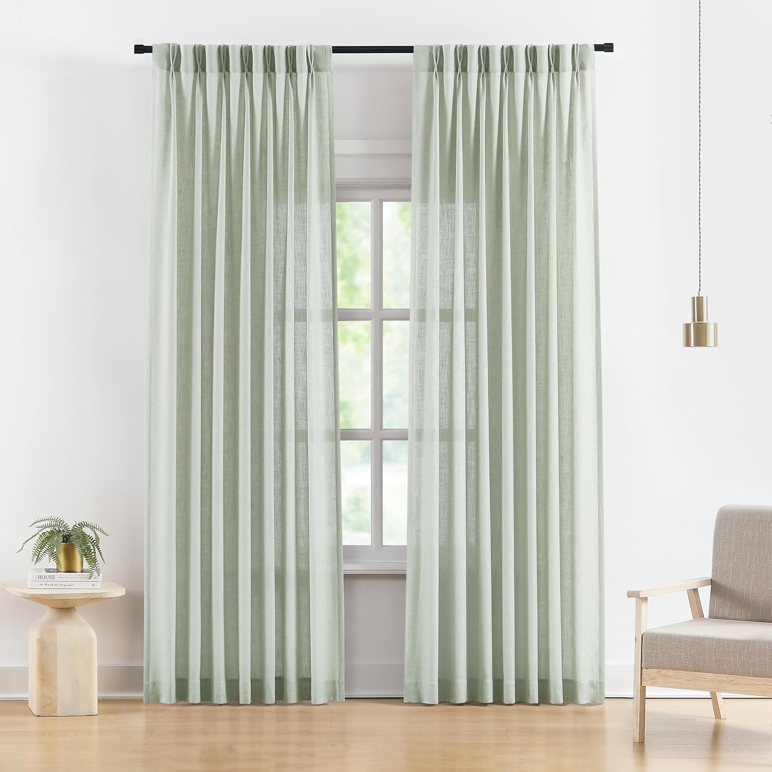 Vision Home Natural Pinch Pleated Semi Sheer Curtains Textured Linen Blended Light Filtering Window Curtains 84 inch for Living Room Bedroom Pinch Pleat Drapes with Hooks 2 Panels 42" Wx84 L