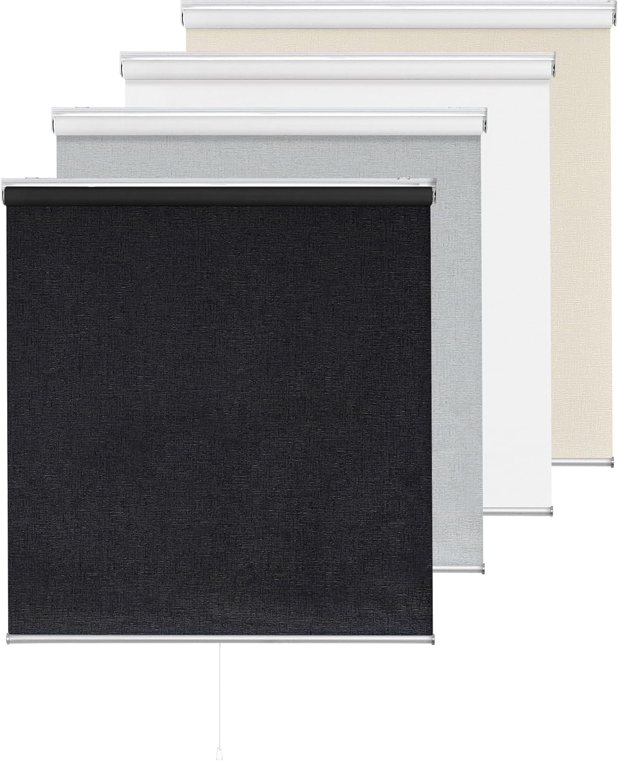 ChrisDowa Cordless 100% Blackout Roller Shade Thermal Insulated UV Protection with Striped Jacquard Fabric White Blackout Blinds for Indoor Window Shades Pull Down for Home and Office, 22" W x 72" H