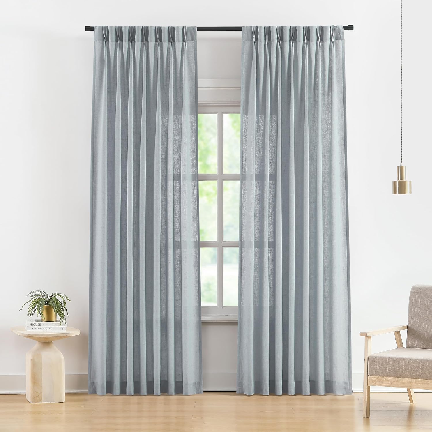 Vision Home Natural Pinch Pleated Semi Sheer Curtains Textured Linen Blended Light Filtering Window Curtains 84 inch for Living Room Bedroom Pinch Pleat Drapes with Hooks 2 Panels 42" Wx84 L