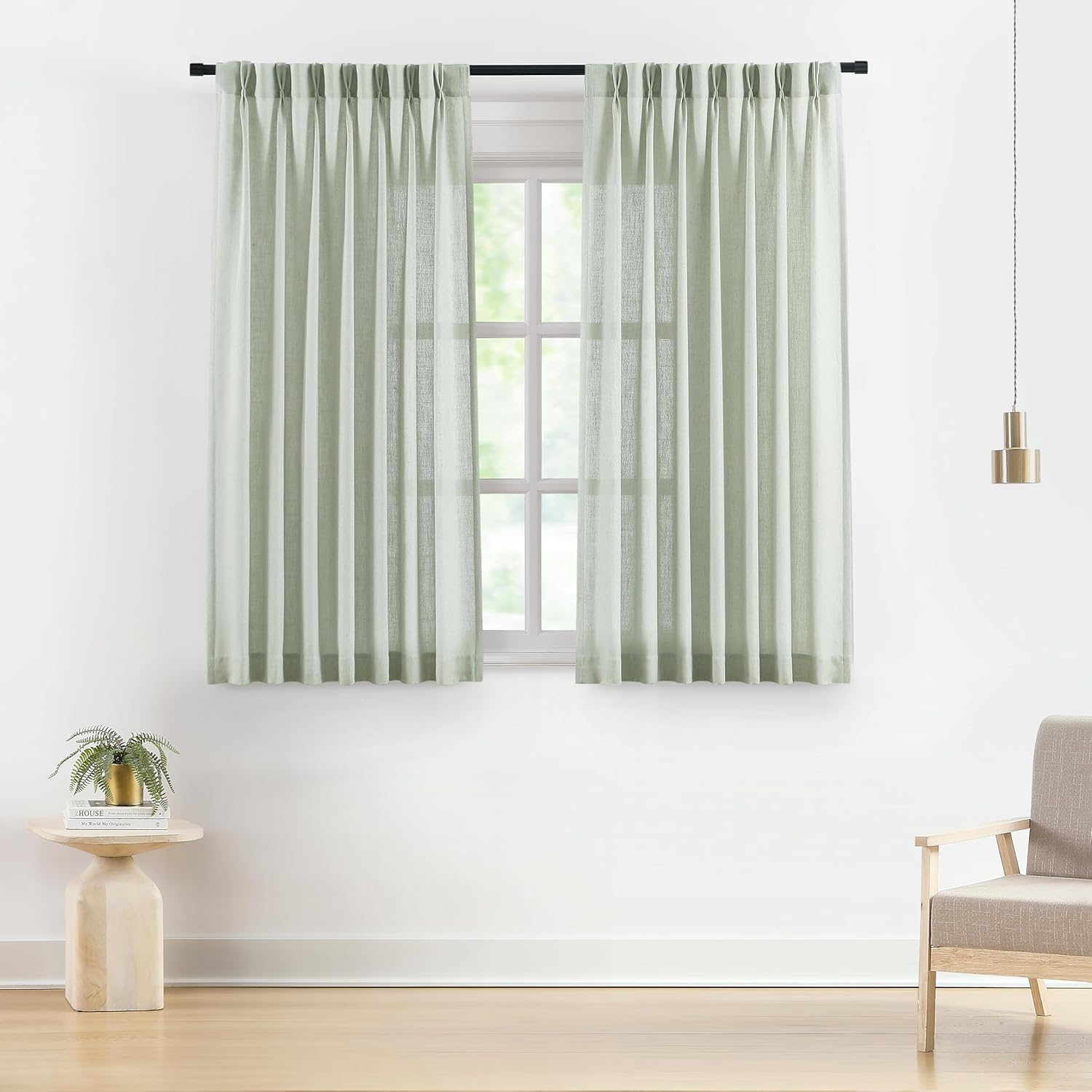 Vision Home Natural Pinch Pleated Semi Sheer Curtains Textured Linen Blended Light Filtering Window Curtains 84 inch for Living Room Bedroom Pinch Pleat Drapes with Hooks 2 Panels 42" Wx84 L