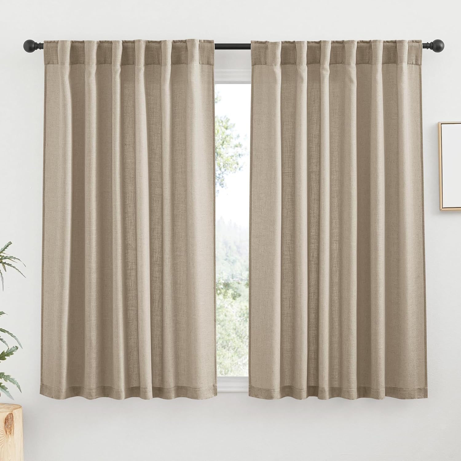 RYB HOME Linen Texture Sheer Curtains 84 inches, Rustic Style Solid Semi Sheer Half Privacy Drapes for Farmhouse Dorm Office Dining, Linen, W 70 x L 84 inches, Set of 2