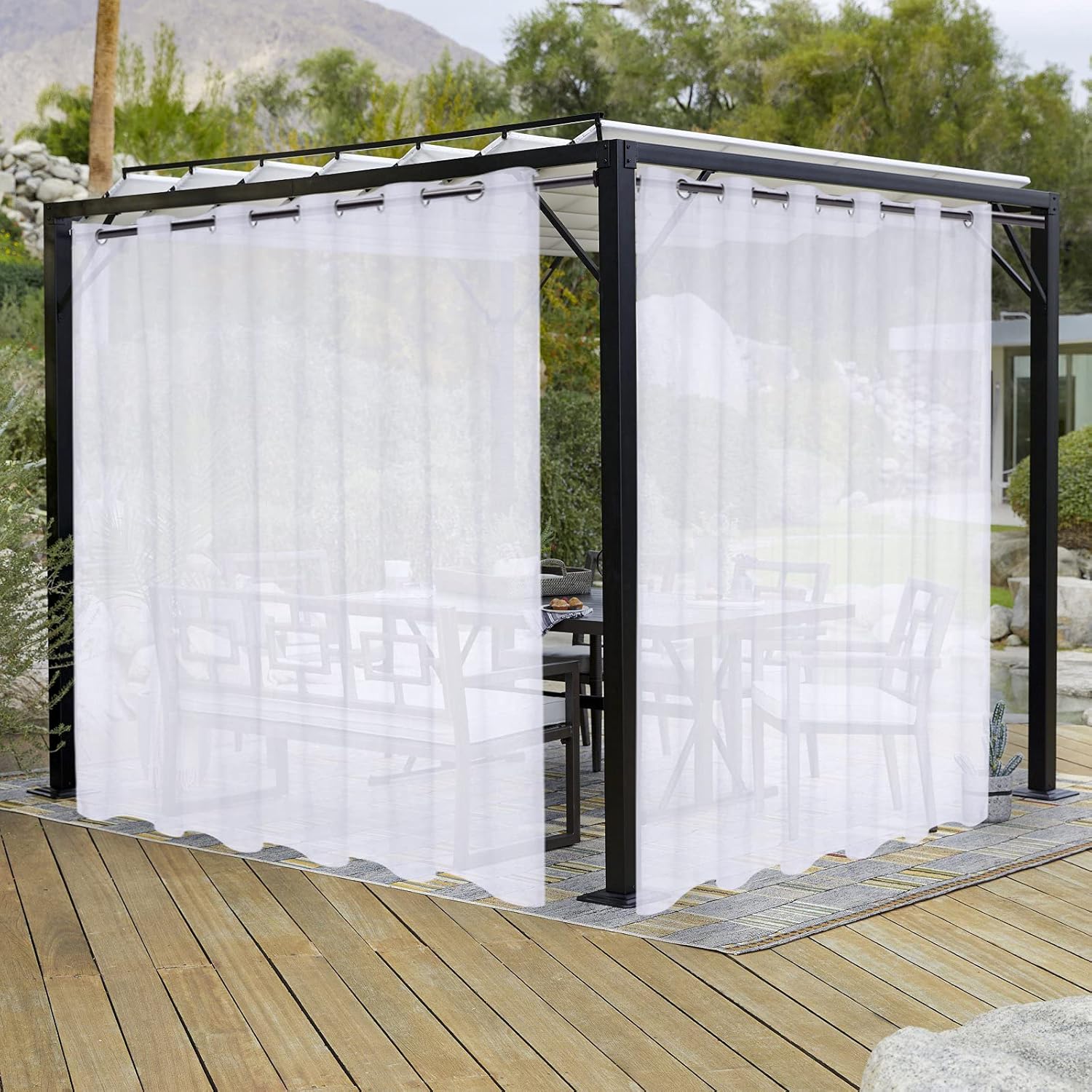 LORDTEX Burlap Linen Look Outdoor Curtains for Patio - 2 Panels Waterproof Sheer Curtains for Pergola, Porch, Cabana and Gazebo Grommet Indoor/Outdoor Voile Sheer Drapes (100 x 120 inch, Ivory)