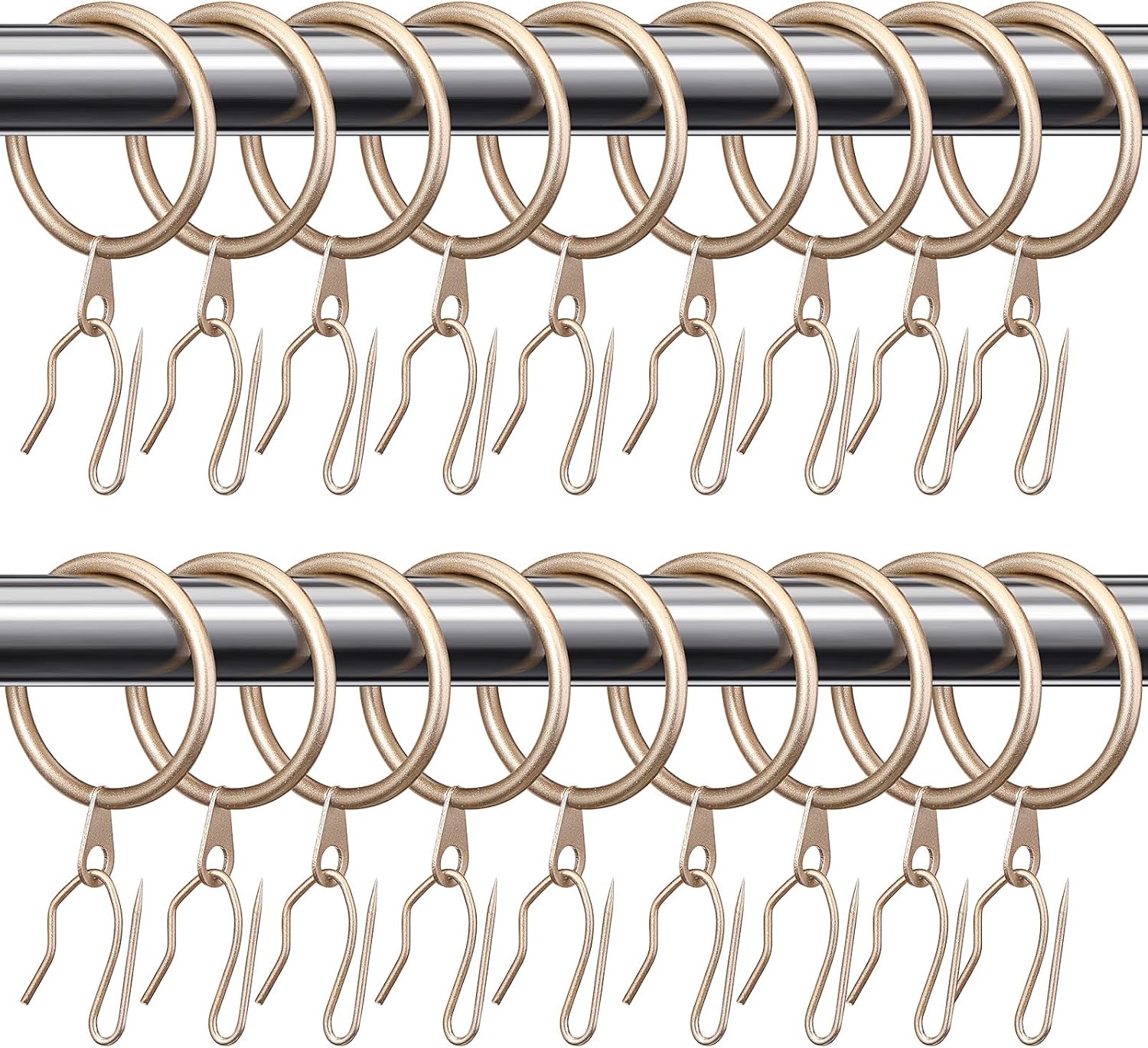 Hotop 60 Pieces 1.26 Inch Metal Drapery Curtain Rings Curtain Hanging Rings and 60 Pieces Metal Drapery Pin Hooks for Drapes Window Door Shower (Gold)