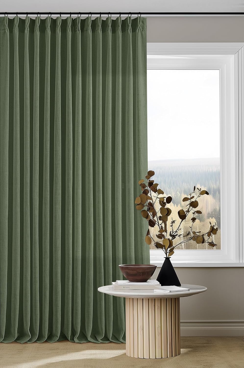 Natural Pinch Pleated Linen Curtains 84 Inch Length 2 Panels for Living Room Bedroom Textured Cream Ivory Birch Semi Sheer Boho Neutral Back Tab Pinch Pleat Hooks Rings Window Curtain 84 Inches Long