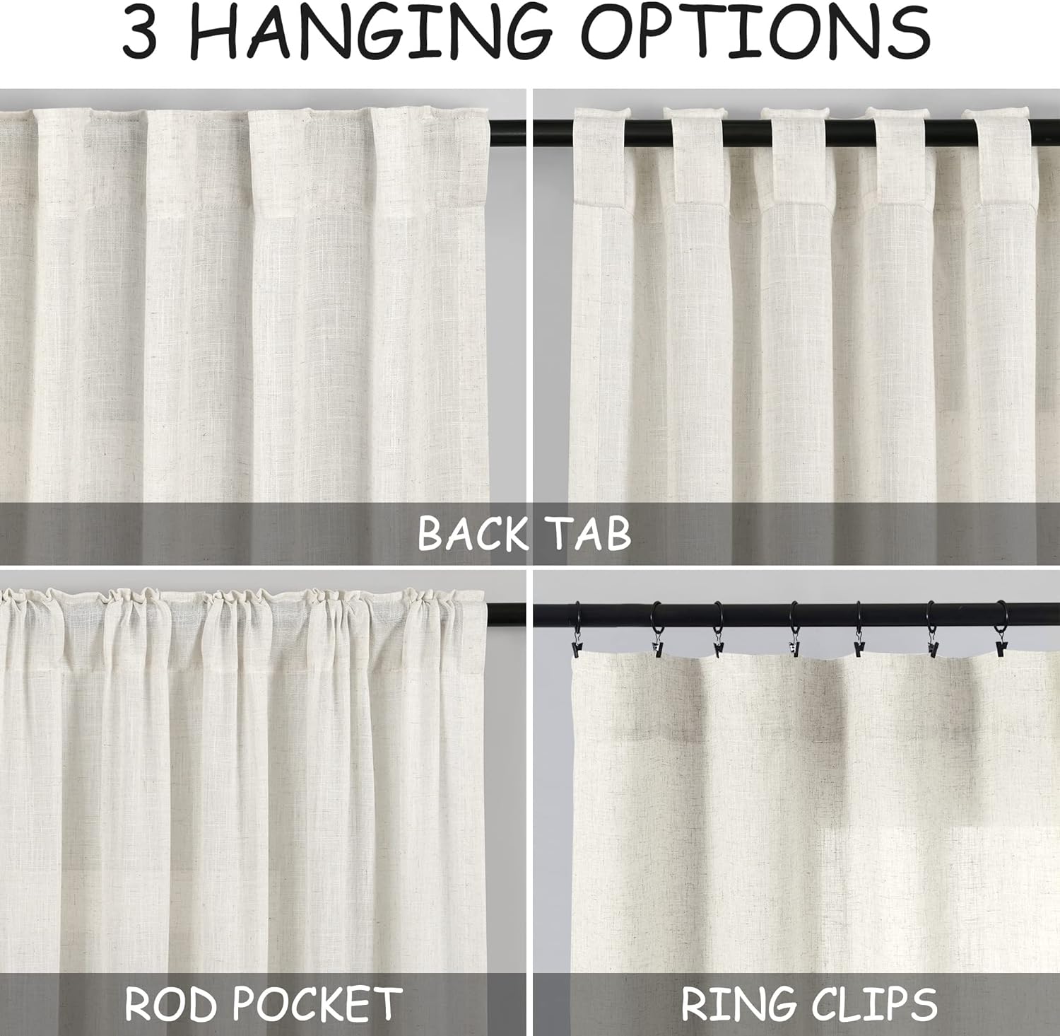 Extra Long Curtains 120 inch Length 2 Panels Back Tab Neutral Farmhouse Drapes Light Filtering Semi Sheer Linen Curtain 120 inches Long for Floor to Ceiling Window Patio Sliding Door Cream 10 FT