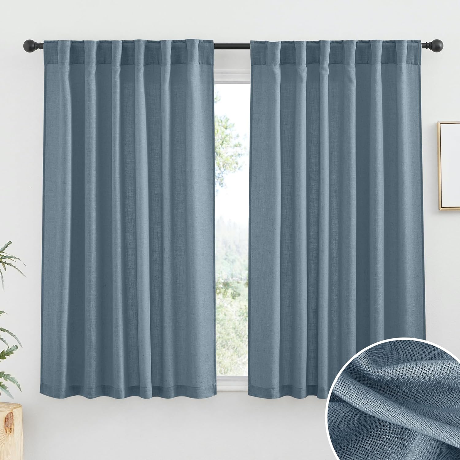 RYB HOME Linen Texture Sheer Curtains 84 inches, Rustic Style Solid Semi Sheer Half Privacy Drapes for Farmhouse Dorm Office Dining, Linen, W 70 x L 84 inches, Set of 2